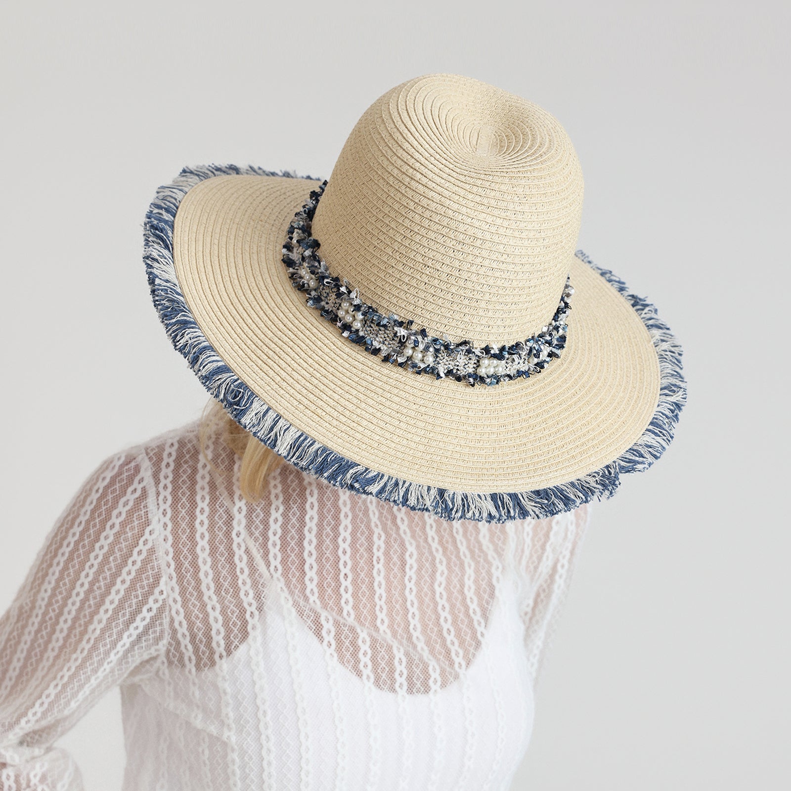 US Stock Wholesale Women's Paper Straw Fedora Hat with  Flat Brim and UPF 50+ Sun Protection