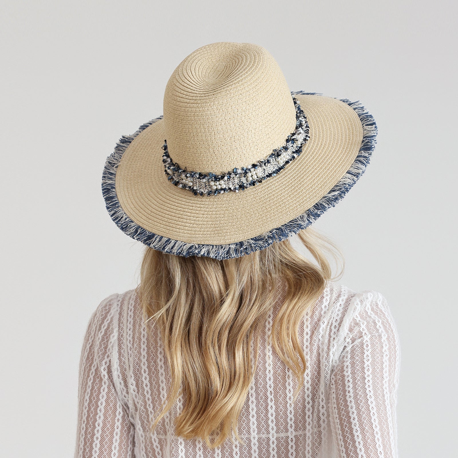 US Stock Wholesale Women's Paper Straw Fedora Hat with  Flat Brim and UPF 50+ Sun Protection
