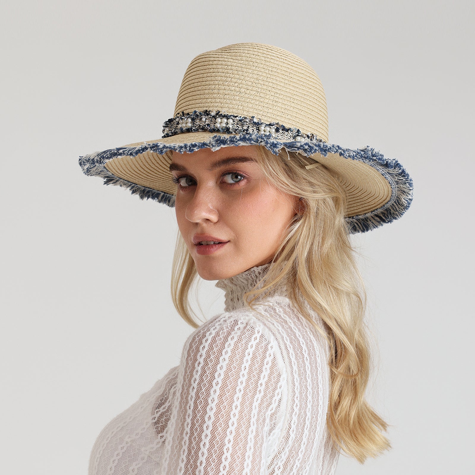 US Stock Wholesale Women's Paper Straw Fedora Hat with  Flat Brim and UPF 50+ Sun Protection
