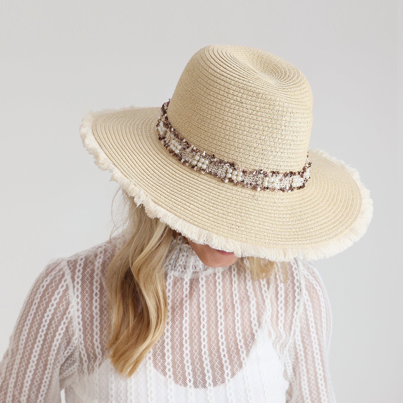US Stock Wholesale Women's Paper Straw Fedora Hat with  Flat Brim and UPF 50+ Sun Protection