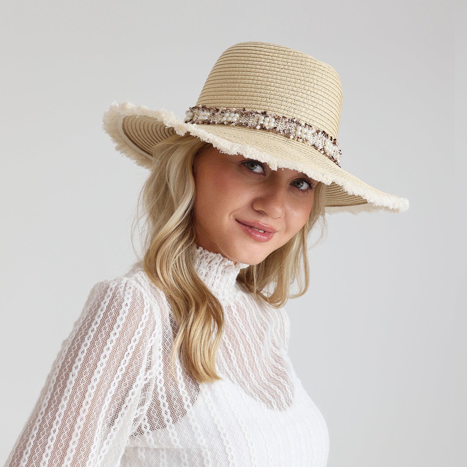 US Stock Wholesale Women's Paper Straw Fedora Hat with  Flat Brim and UPF 50+ Sun Protection