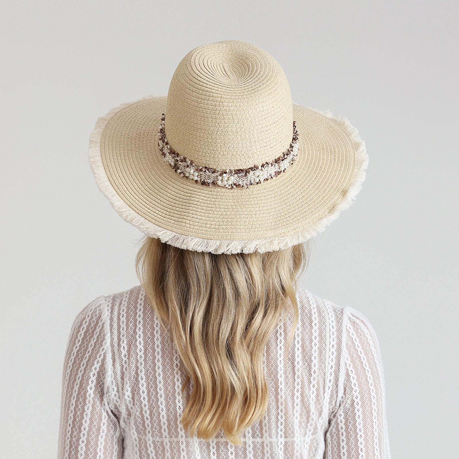 US Stock Wholesale Women's Paper Straw Fedora Hat with  Flat Brim and UPF 50+ Sun Protection
