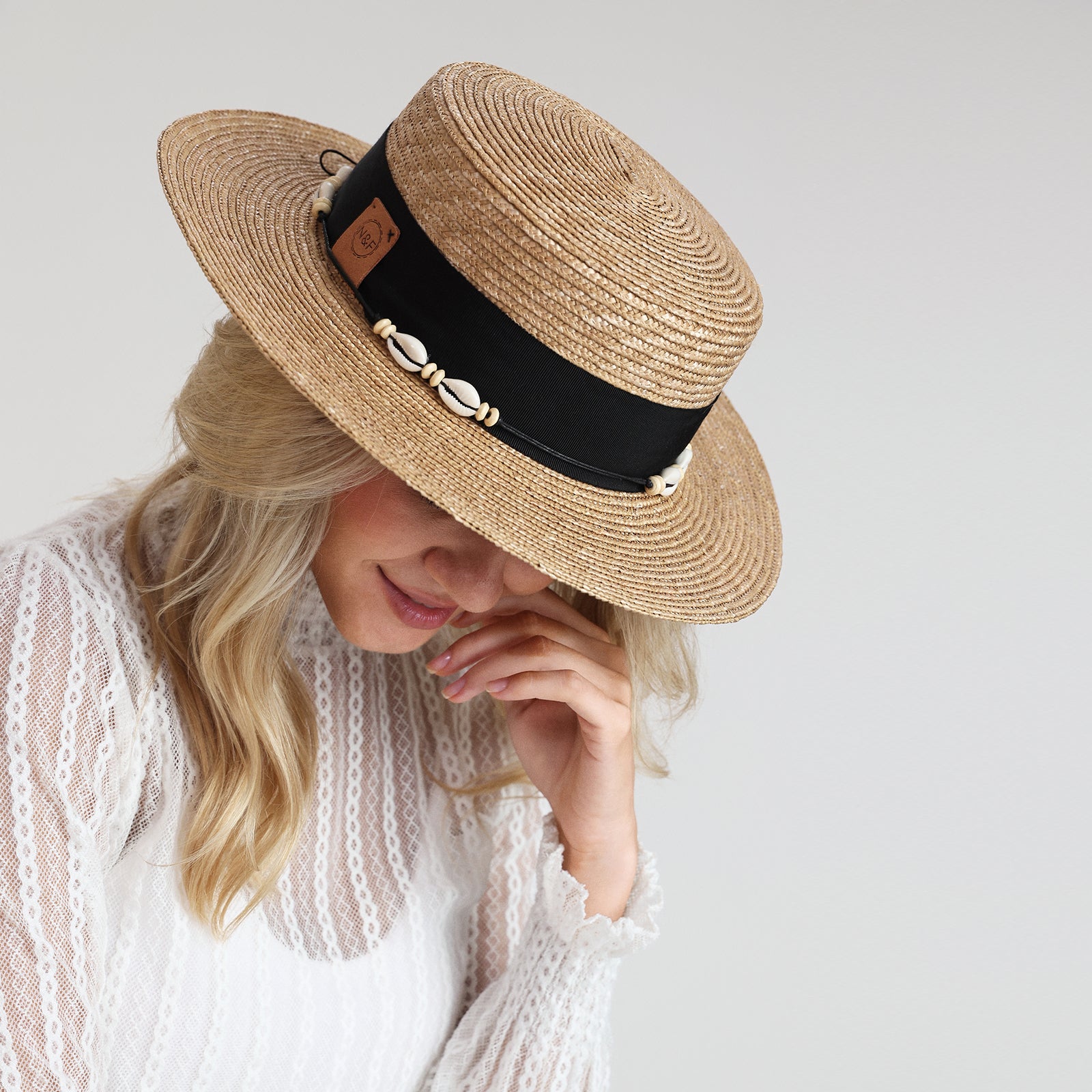 Wholesale Women's Wheat Straw Fedora Hat with  Flat Brim and UPF 50+ Sun Protection