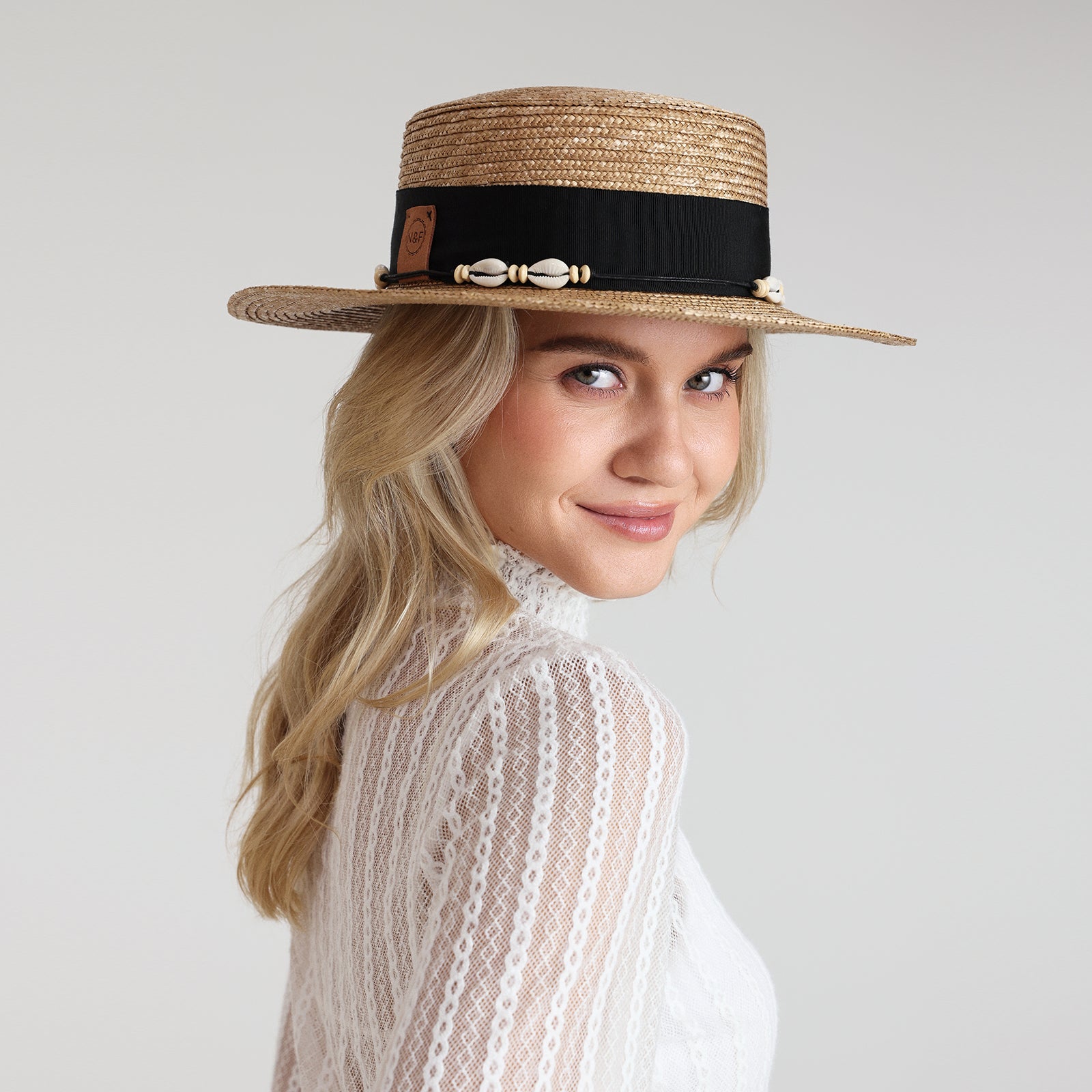 Wholesale Women's Wheat Straw Fedora Hat with  Flat Brim and UPF 50+ Sun Protection