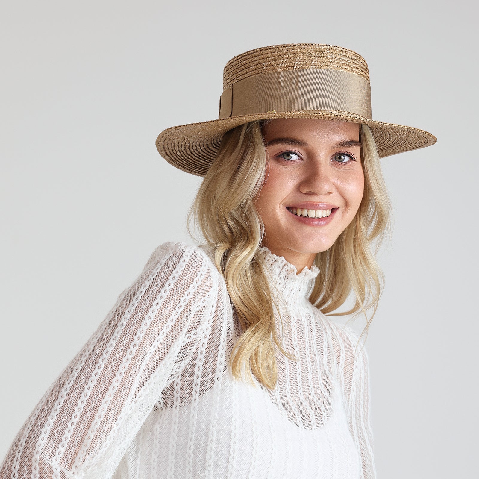Wholesale Women's Wheat Straw Fedora Hat with  Flat Brim and UPF 50+ Sun Protection