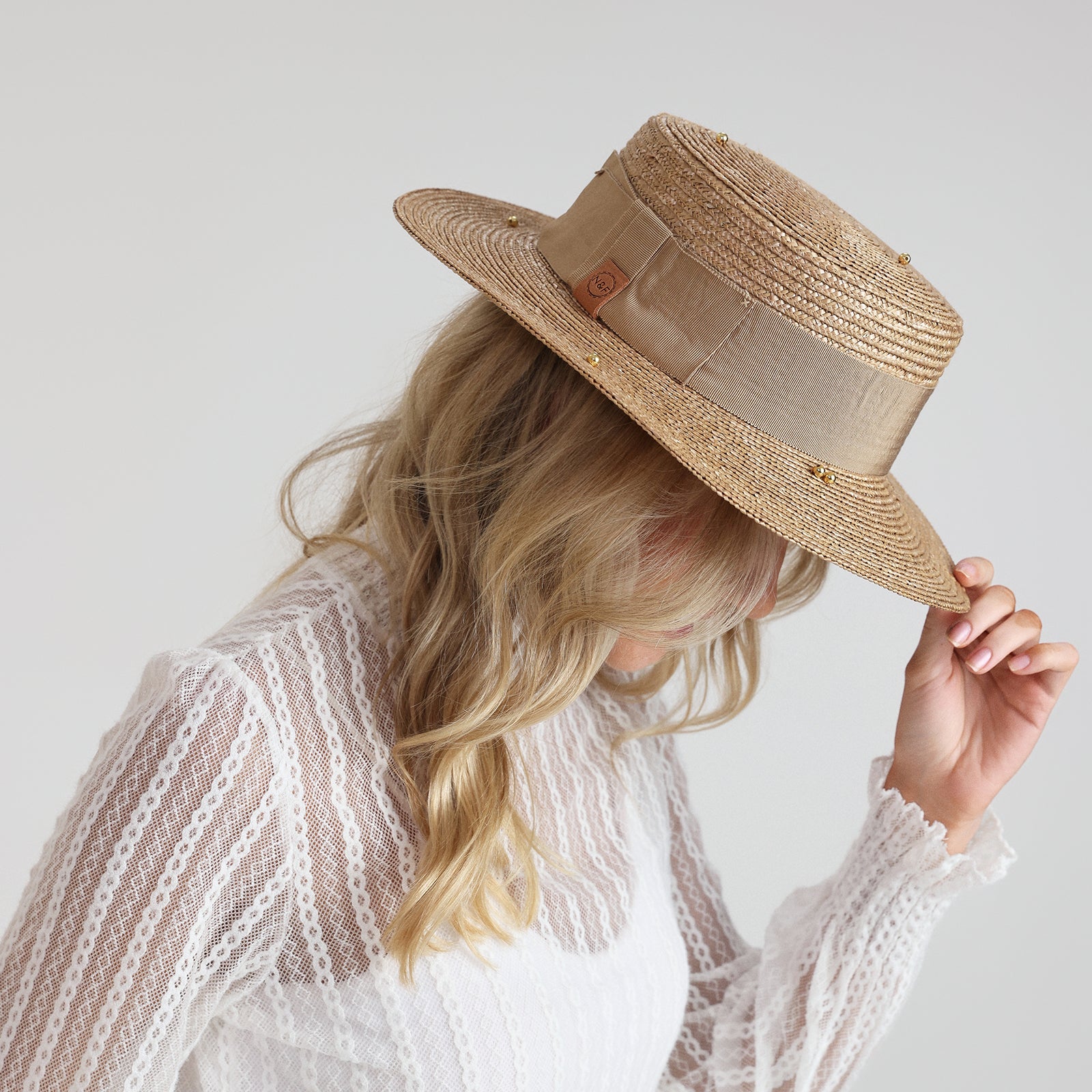 Wholesale Women's Wheat Straw Fedora Hat with  Flat Brim and UPF 50+ Sun Protection