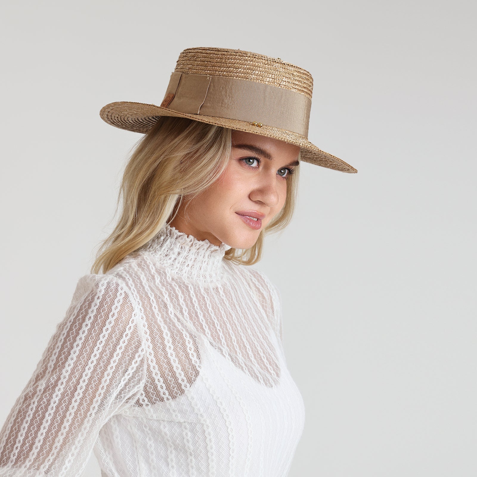 Wholesale Women's Wheat Straw Fedora Hat with  Flat Brim and UPF 50+ Sun Protection