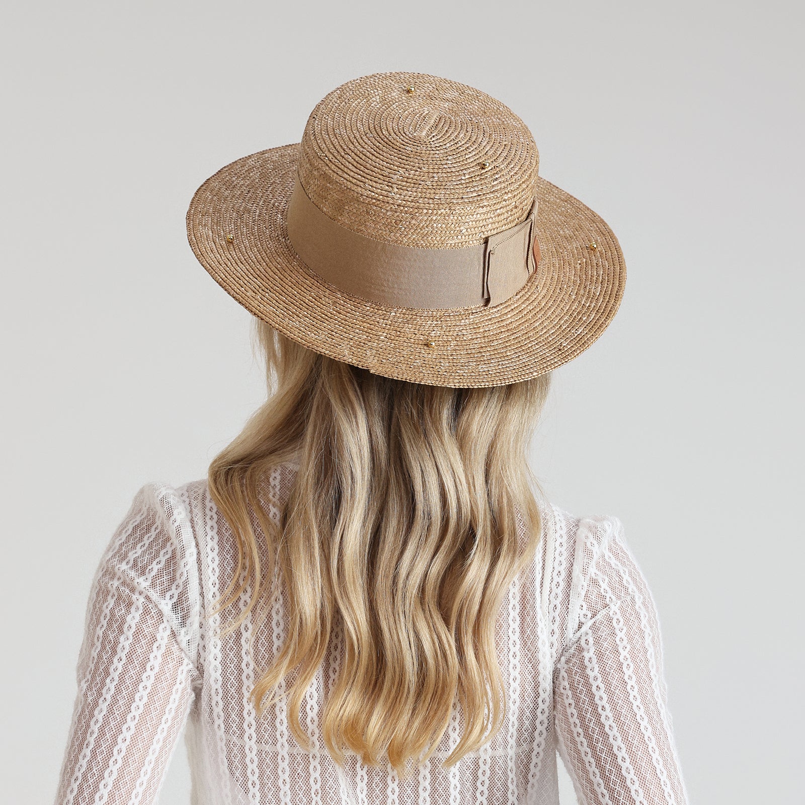 Wholesale Women's Wheat Straw Fedora Hat with  Flat Brim and UPF 50+ Sun Protection