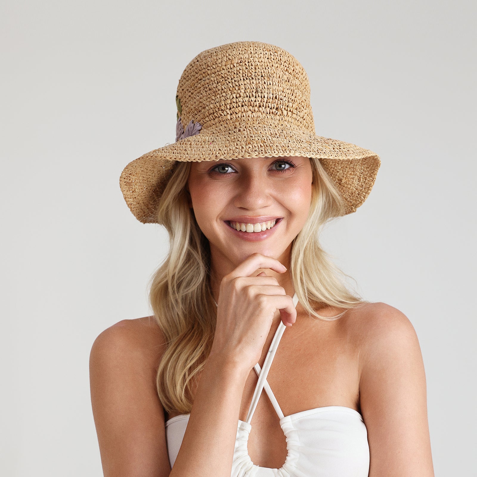 US Stock Wholesale Women‘s Raffia Bucket Hat with Wide Brim and UPF 50+ Sun Protection