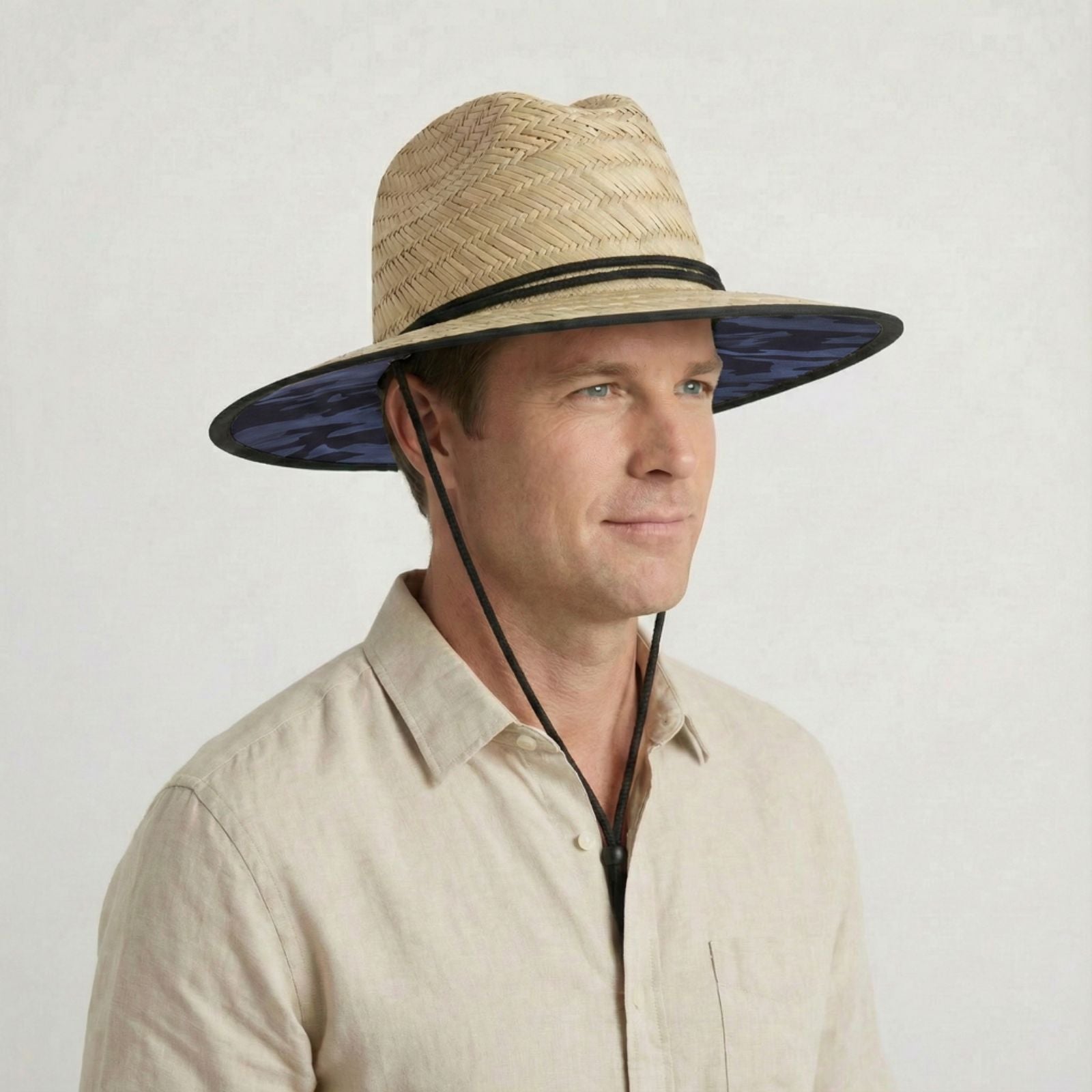 US Stock Wholesale Men's Seagrass Lifeguard Straw Hats with Wide Brim and Sun & Wind Proof