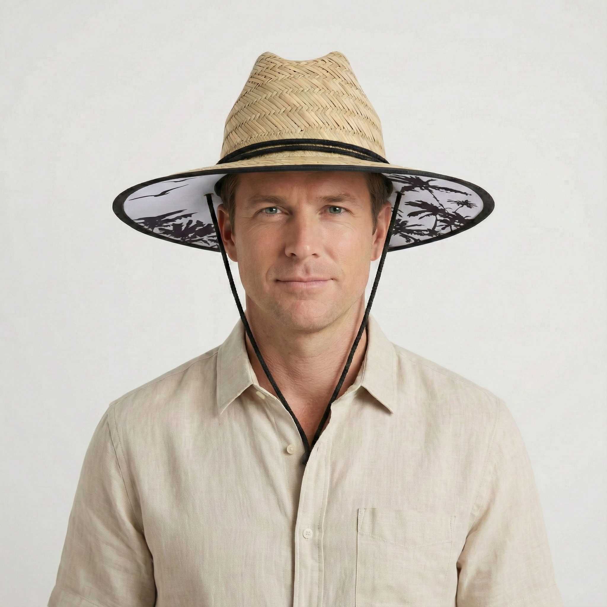 US Stock Wholesale Men's Seagrass Lifeguard Straw Hats with Wide Brim and Sun & Wind Proof