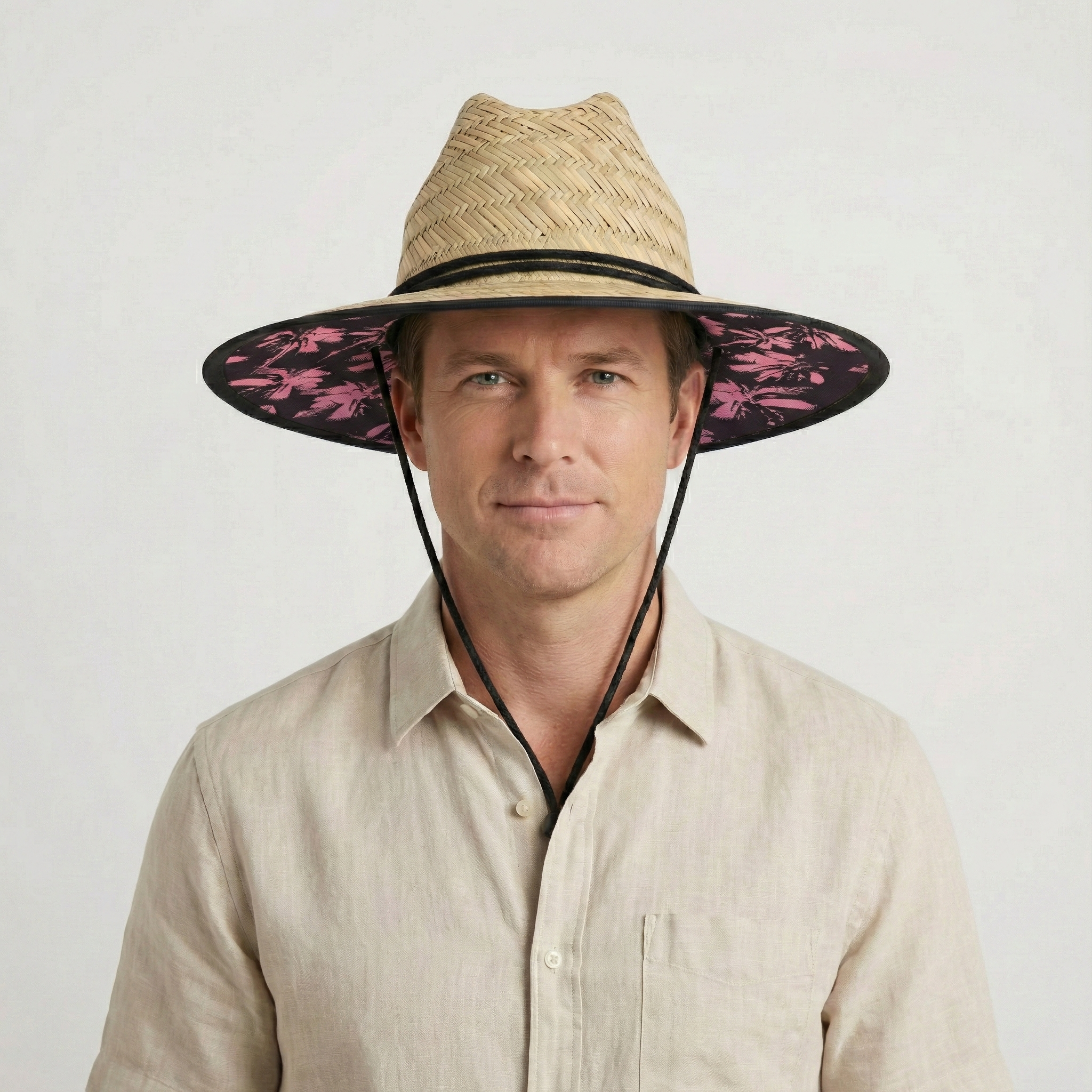 US Stock Wholesale Men's Seagrass Lifeguard Straw Hats with Wide Brim and Sun & Wind Proof