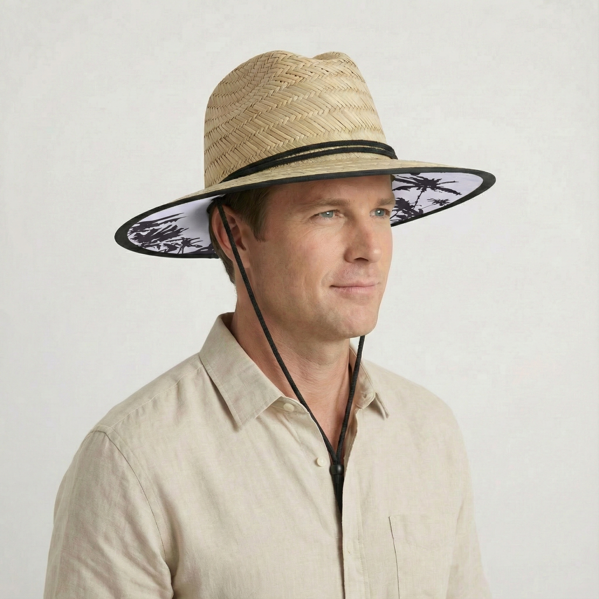 US Stock Wholesale Men's Seagrass Lifeguard Straw Hats with Wide Brim and Sun & Wind Proof