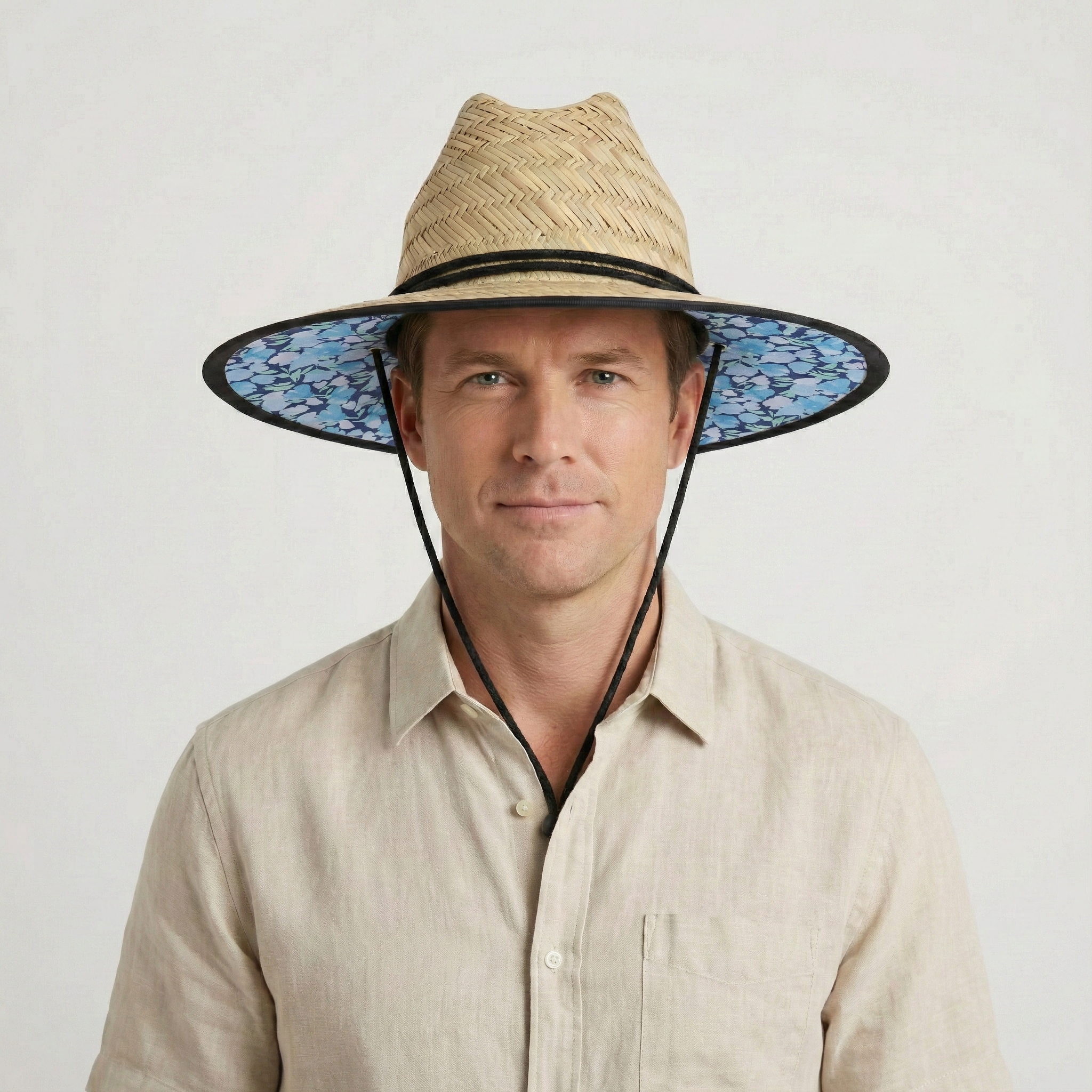 US Stock Wholesale Men's Seagrass Lifeguard Straw Hats with Wide Brim and Sun & Wind Proof