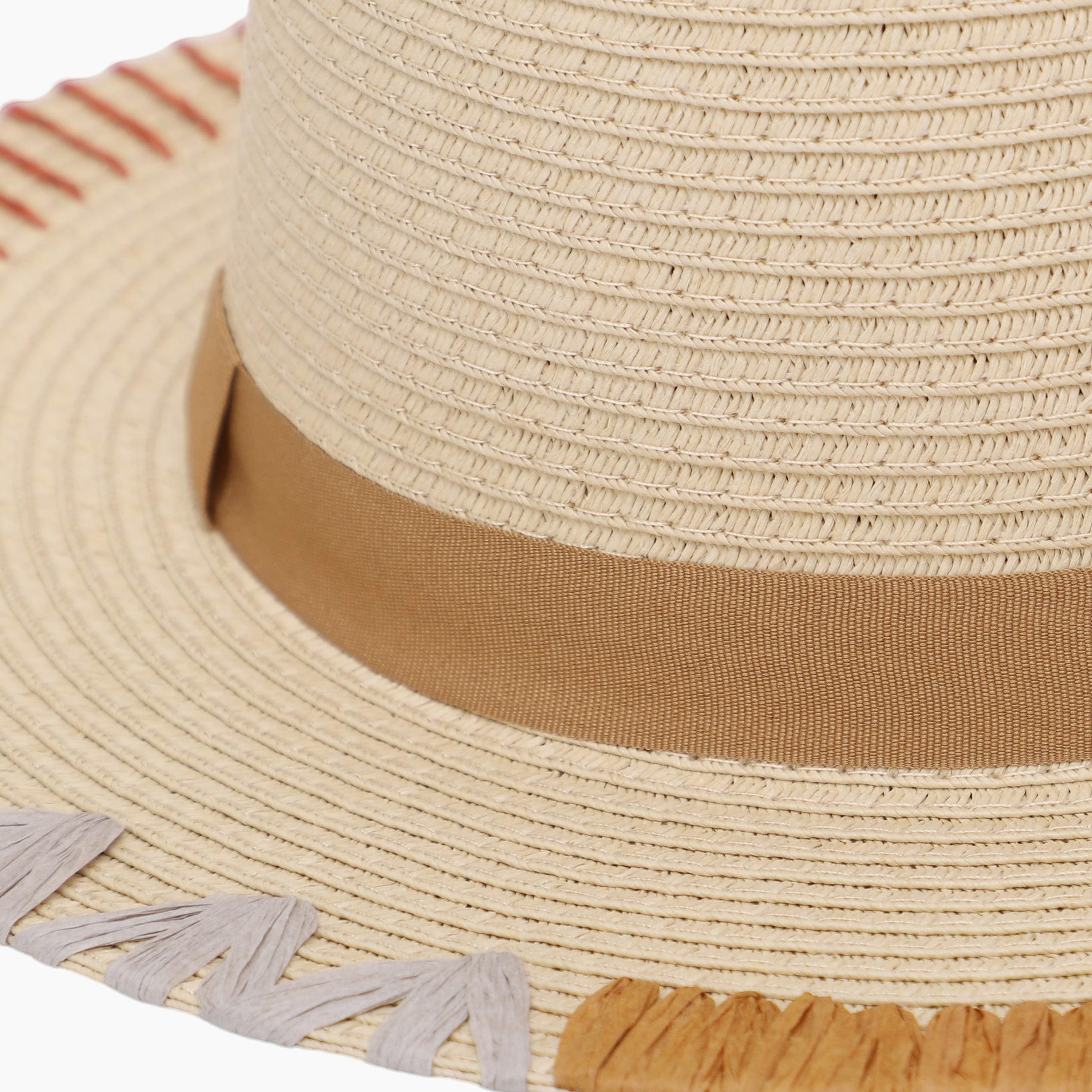 Wholesale Women's Paper Straw Fedora Hat with Flat brim and UPF 50+ Sun Protection