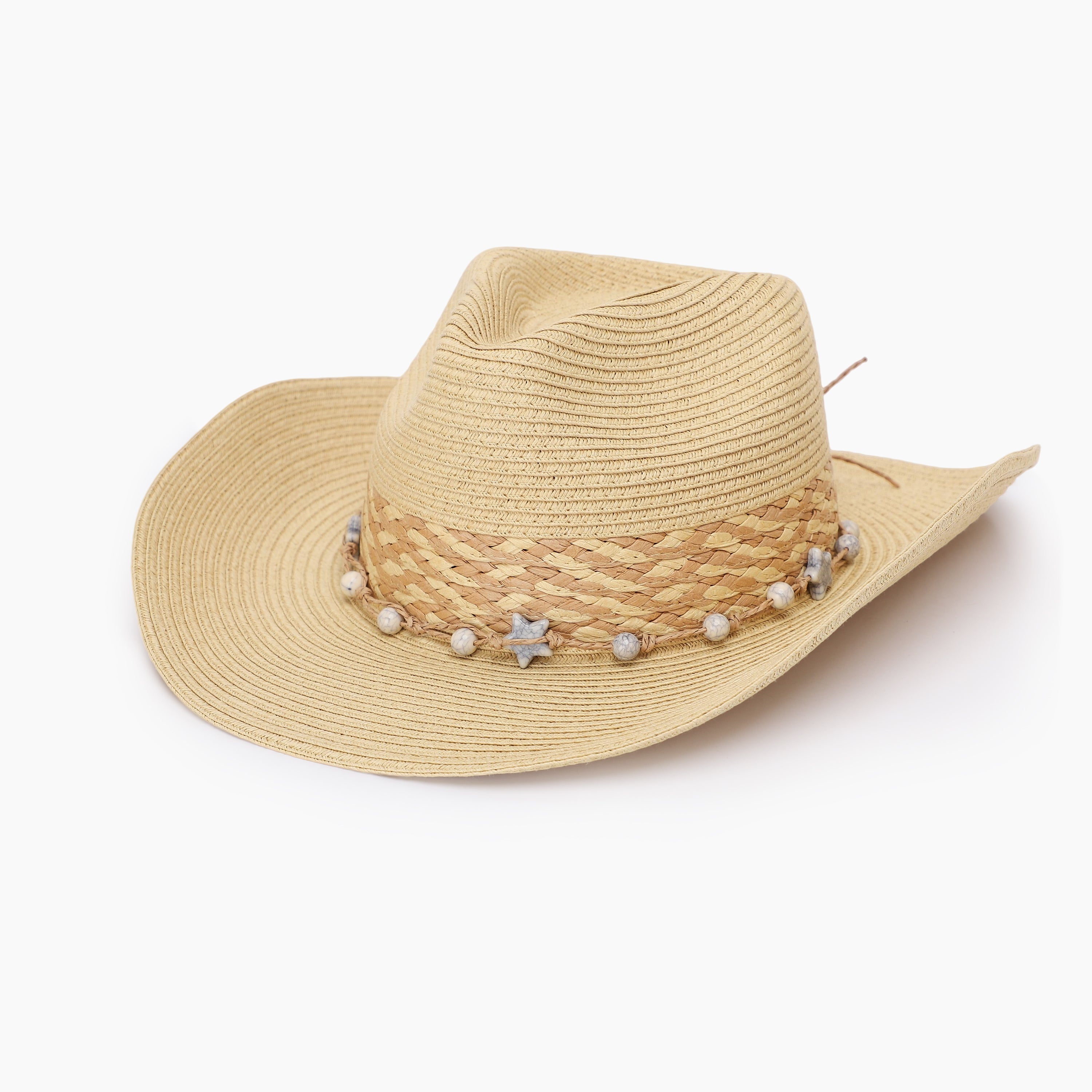 US Stock Wholesale Unisex Paper Straw Cowboy Hat with Upturned Brim and UPF 50+ Sun Protection