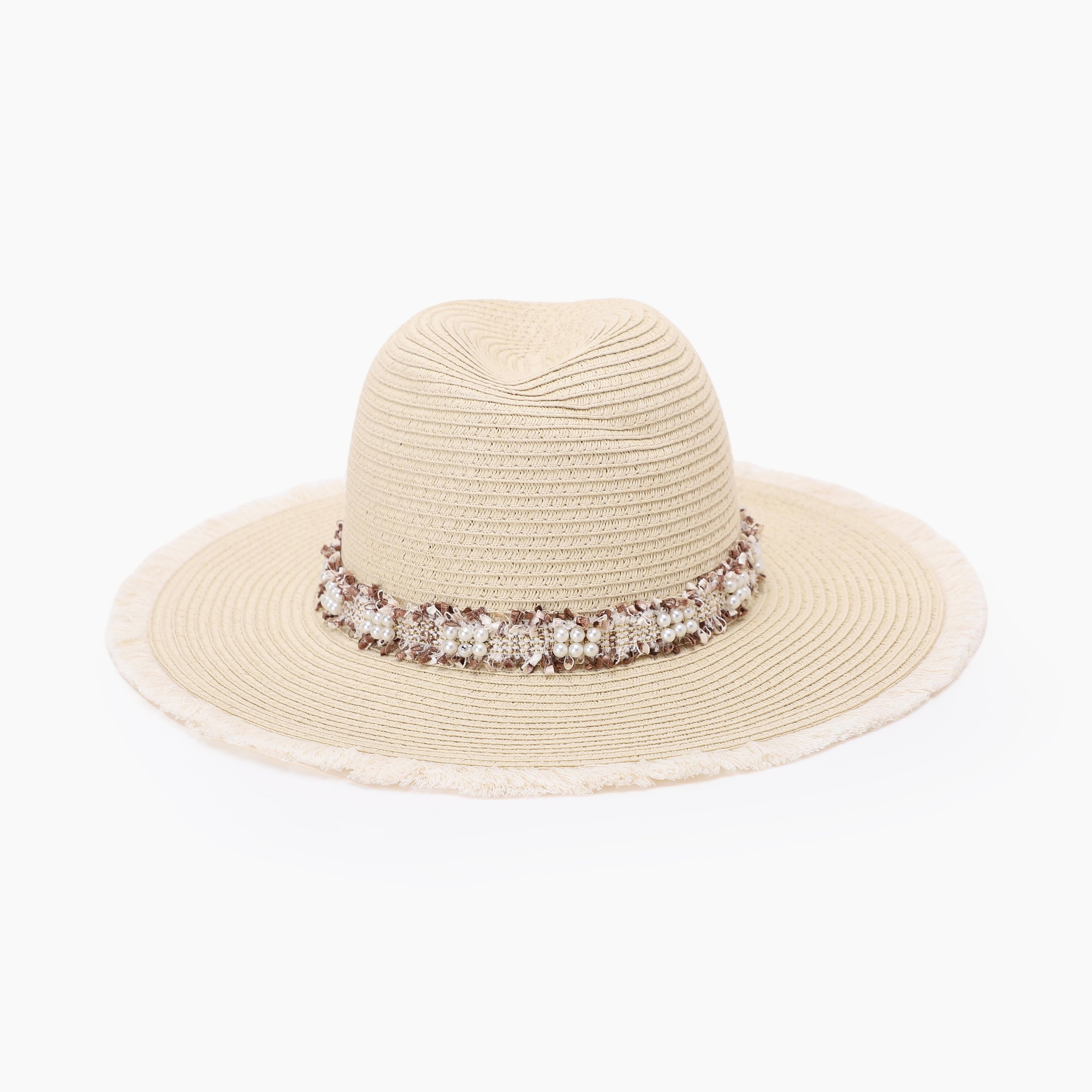 US Stock Wholesale Women's Paper Straw Fedora Hat with  Flat Brim and UPF 50+ Sun Protection