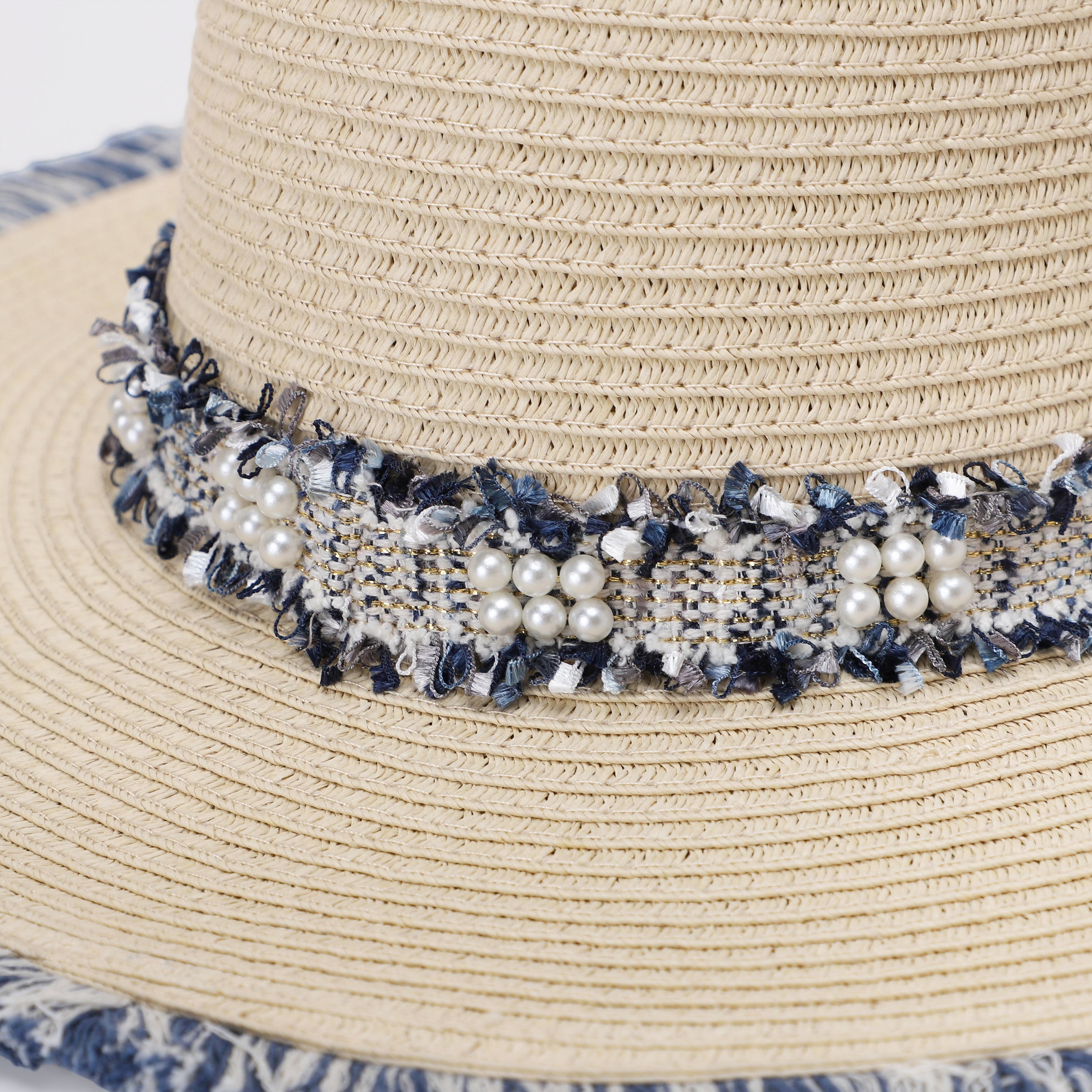 US Stock Wholesale Women's Paper Straw Fedora Hat with  Flat Brim and UPF 50+ Sun Protection