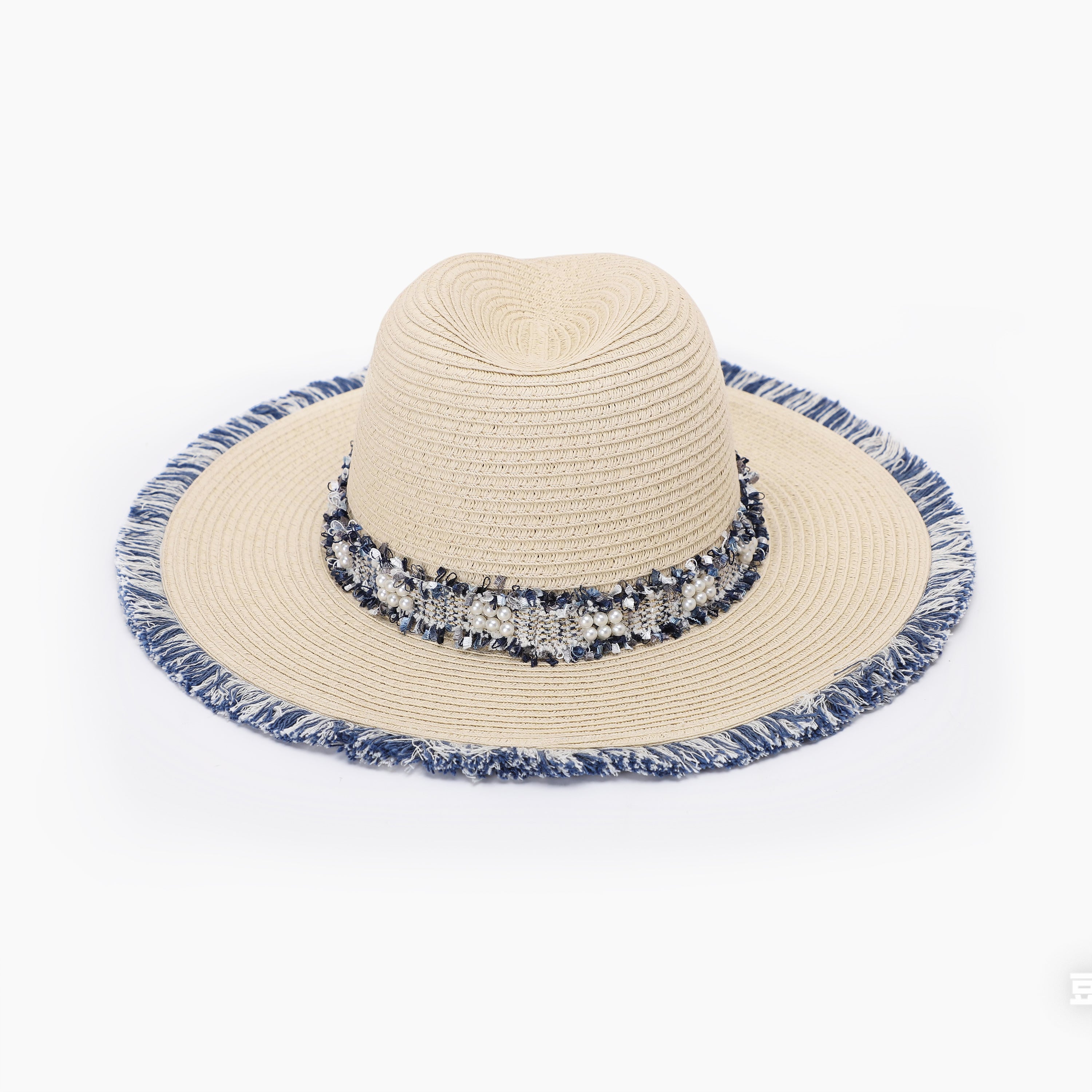 US Stock Wholesale Women's Paper Straw Fedora Hat with  Flat Brim and UPF 50+ Sun Protection