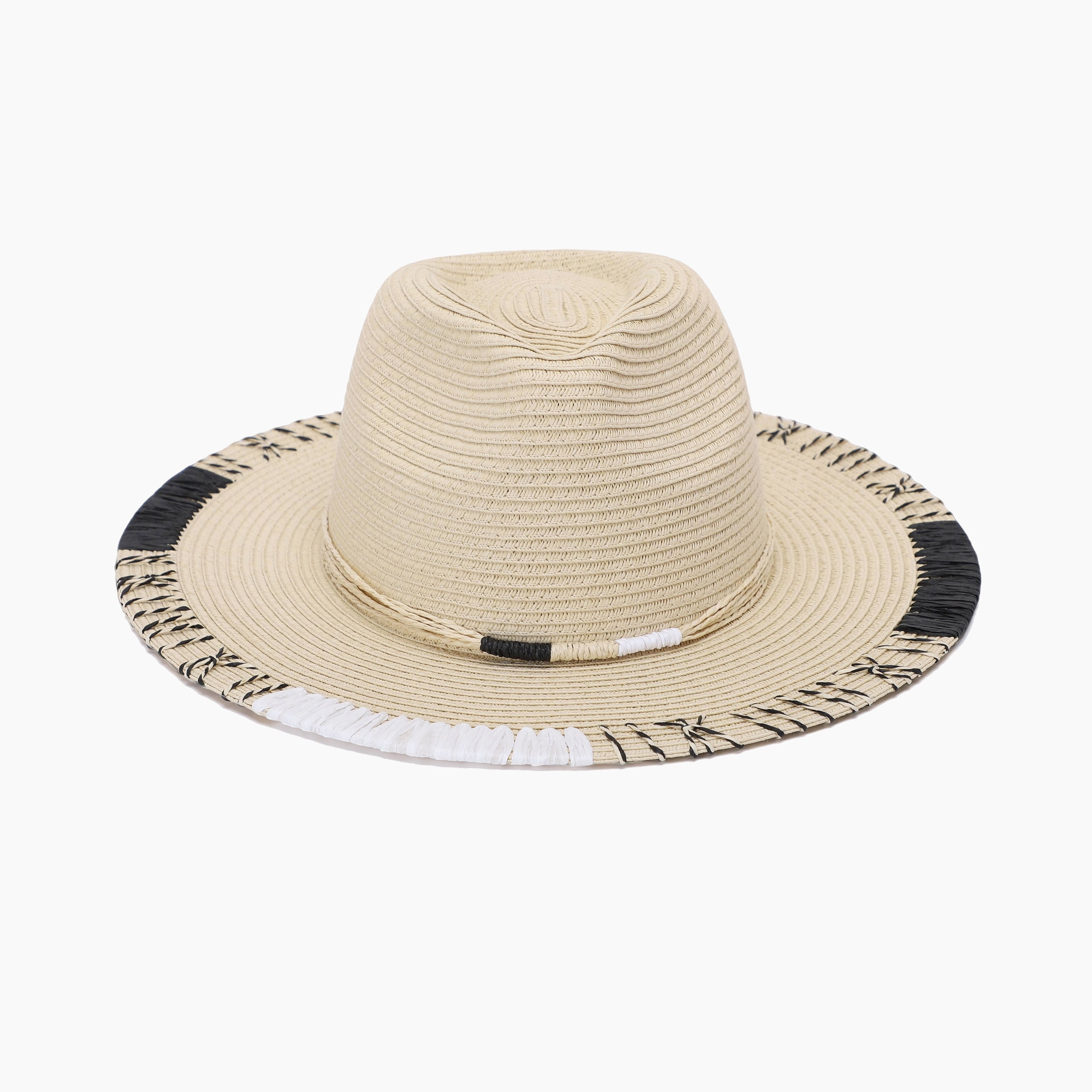 US Stock Wholesale Unisex Paper Straw Fedora Hat with  Flat Brim and UPF 50+ Sun Protection