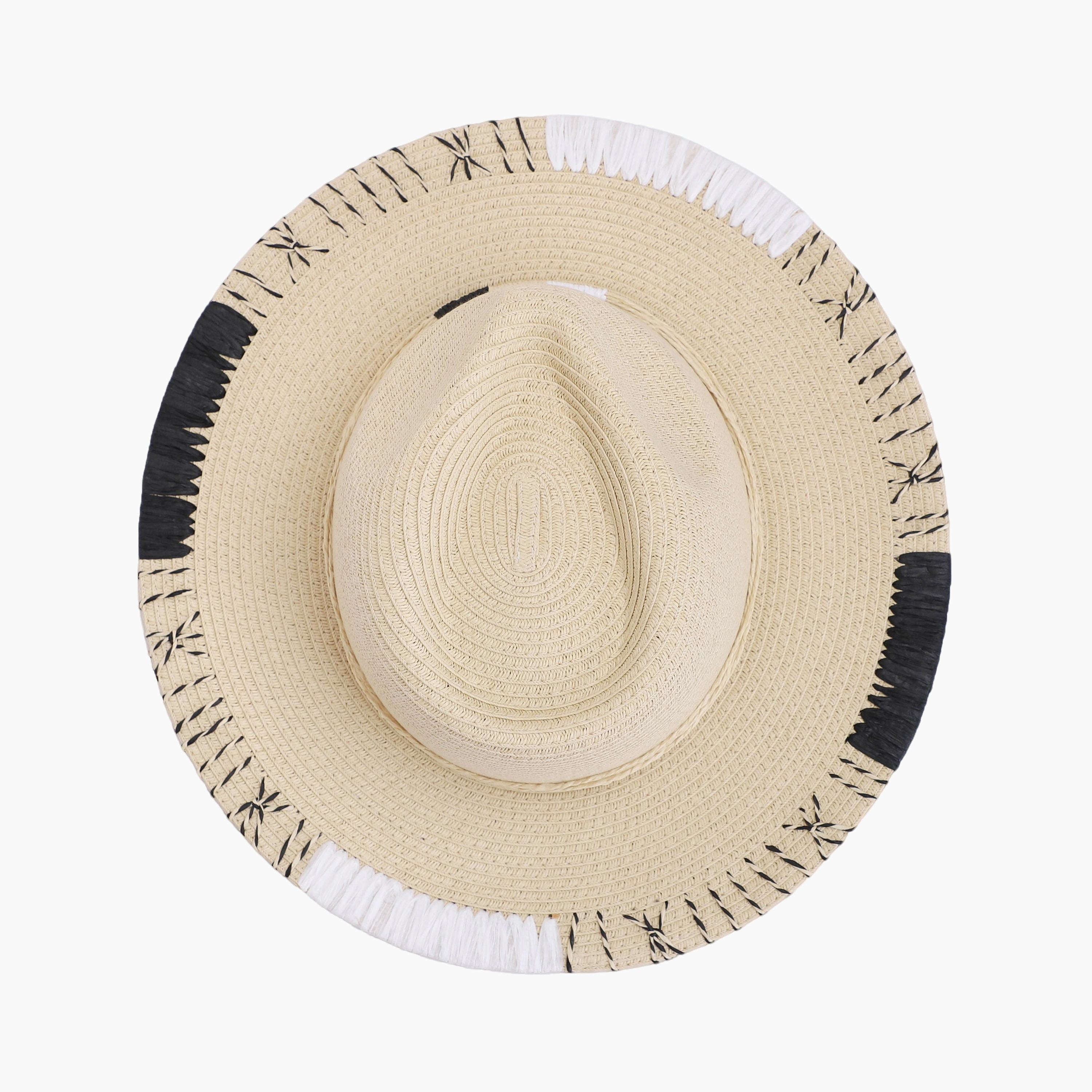 US Stock Wholesale Unisex Paper Straw Fedora Hat with  Flat Brim and UPF 50+ Sun Protection