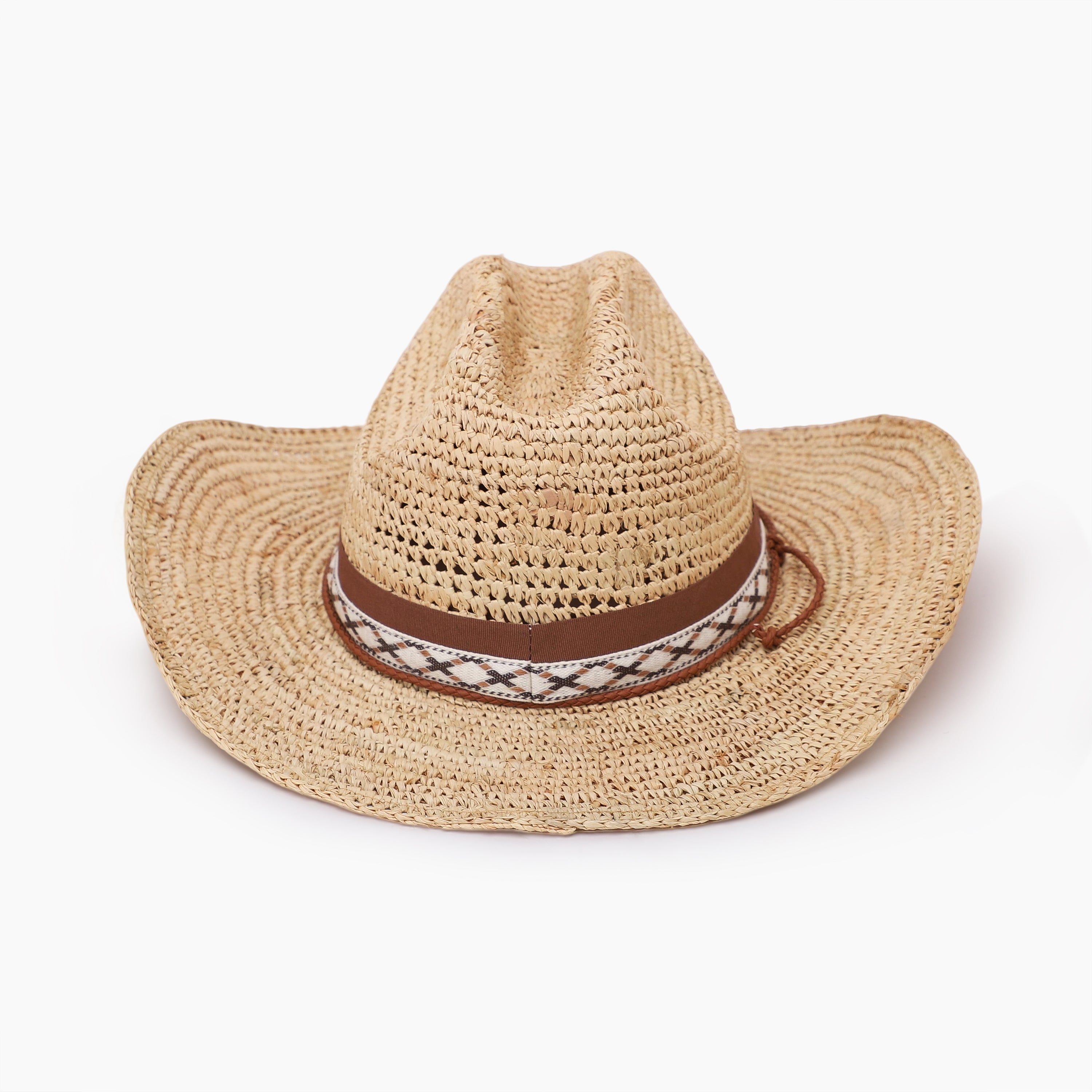 Wholesale Unisex Raffia Cowboy Hat with Upturned Brim and UPF 50+ Sun Protection