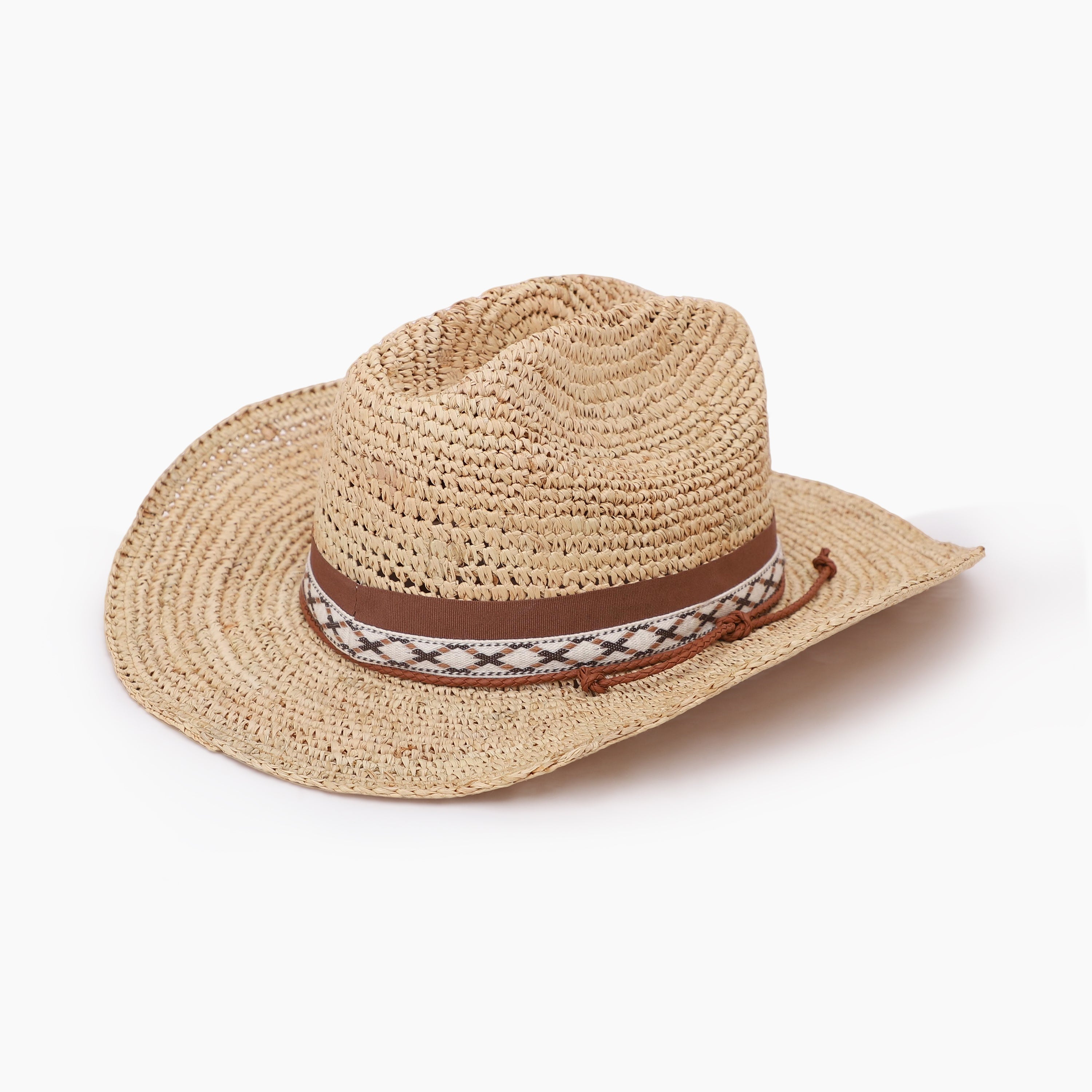 Wholesale Unisex Raffia Cowboy Hat with Upturned Brim and UPF 50+ Sun Protection