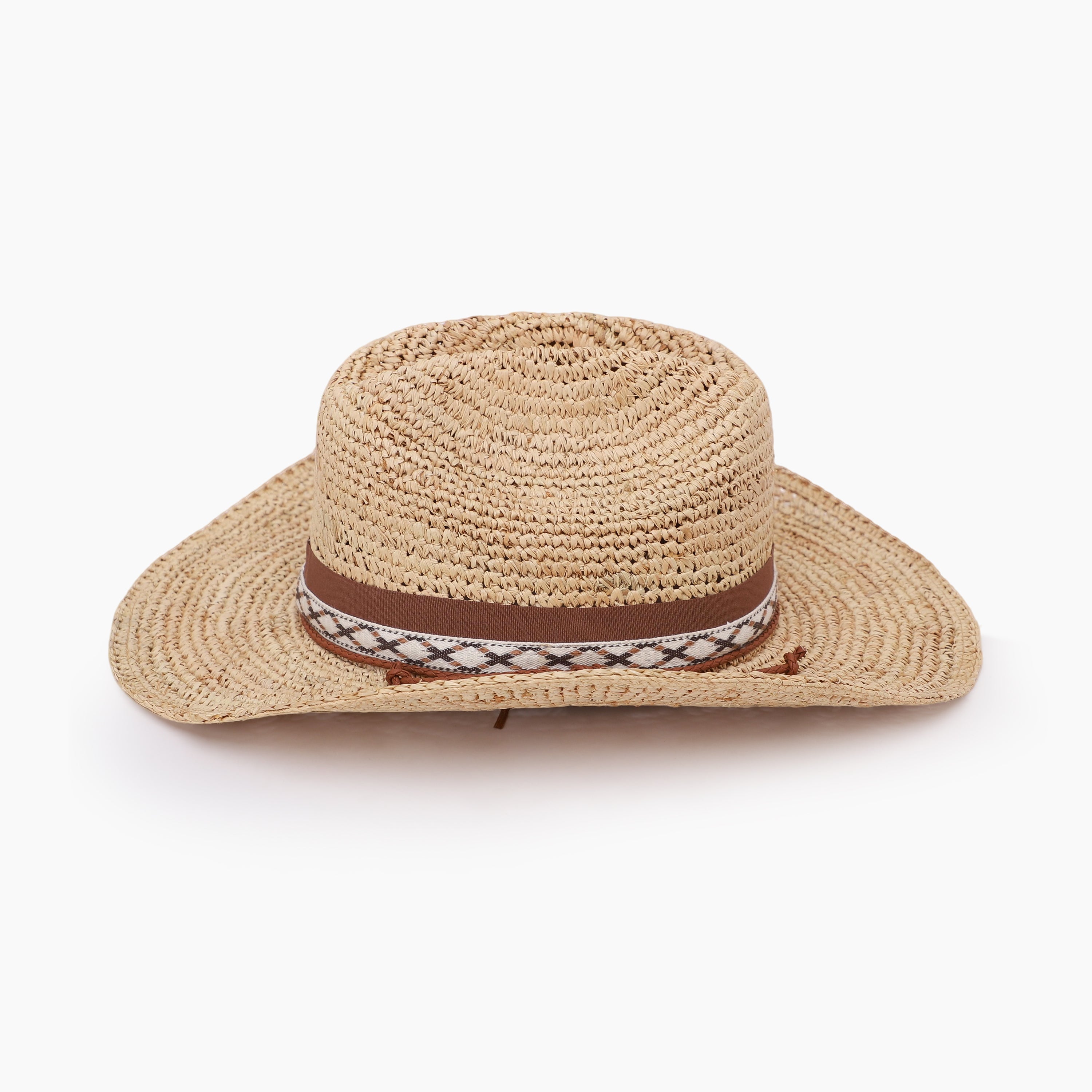 Wholesale Unisex Raffia Cowboy Hat with Upturned Brim and UPF 50+ Sun Protection