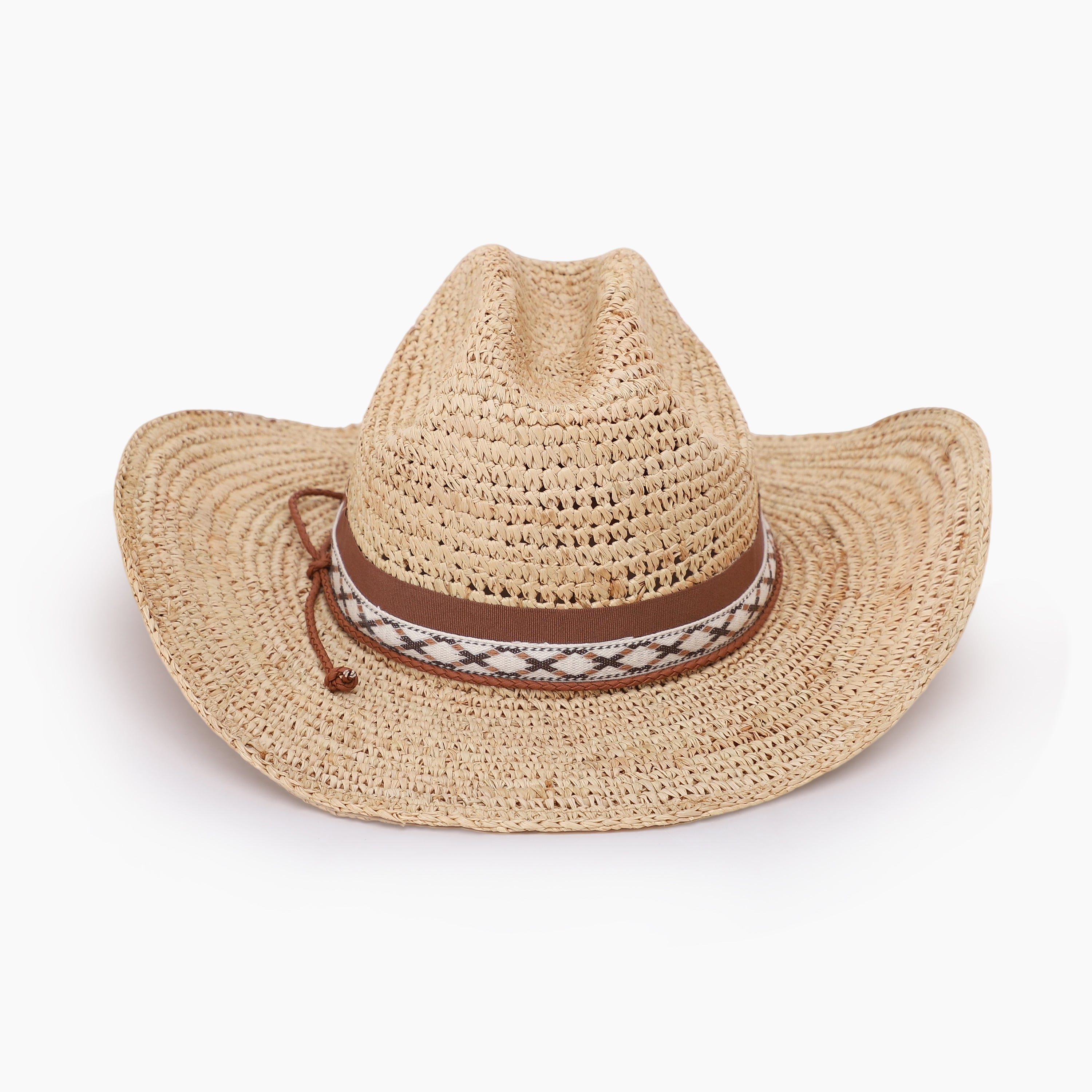 Wholesale Unisex Raffia Cowboy Hat with Upturned Brim and UPF 50+ Sun Protection
