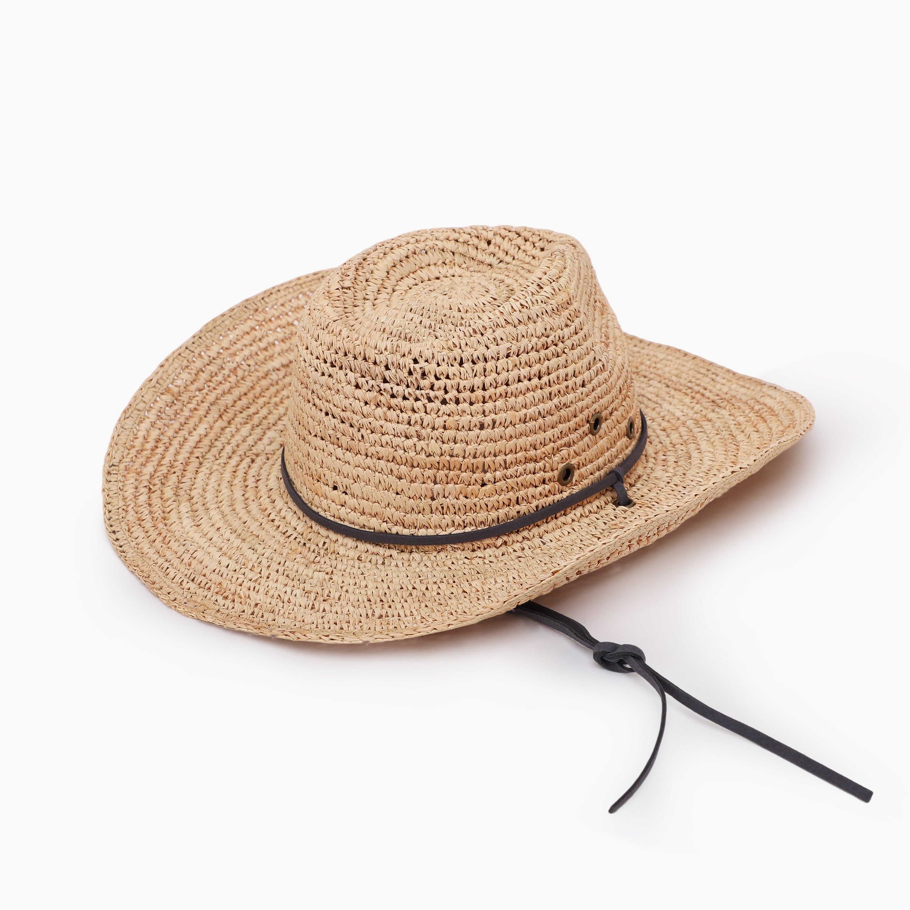 US Stock Wholesale Unisex Raffia Cowboy Hat with Upturned Brim and UPF 50+ Sun Protection