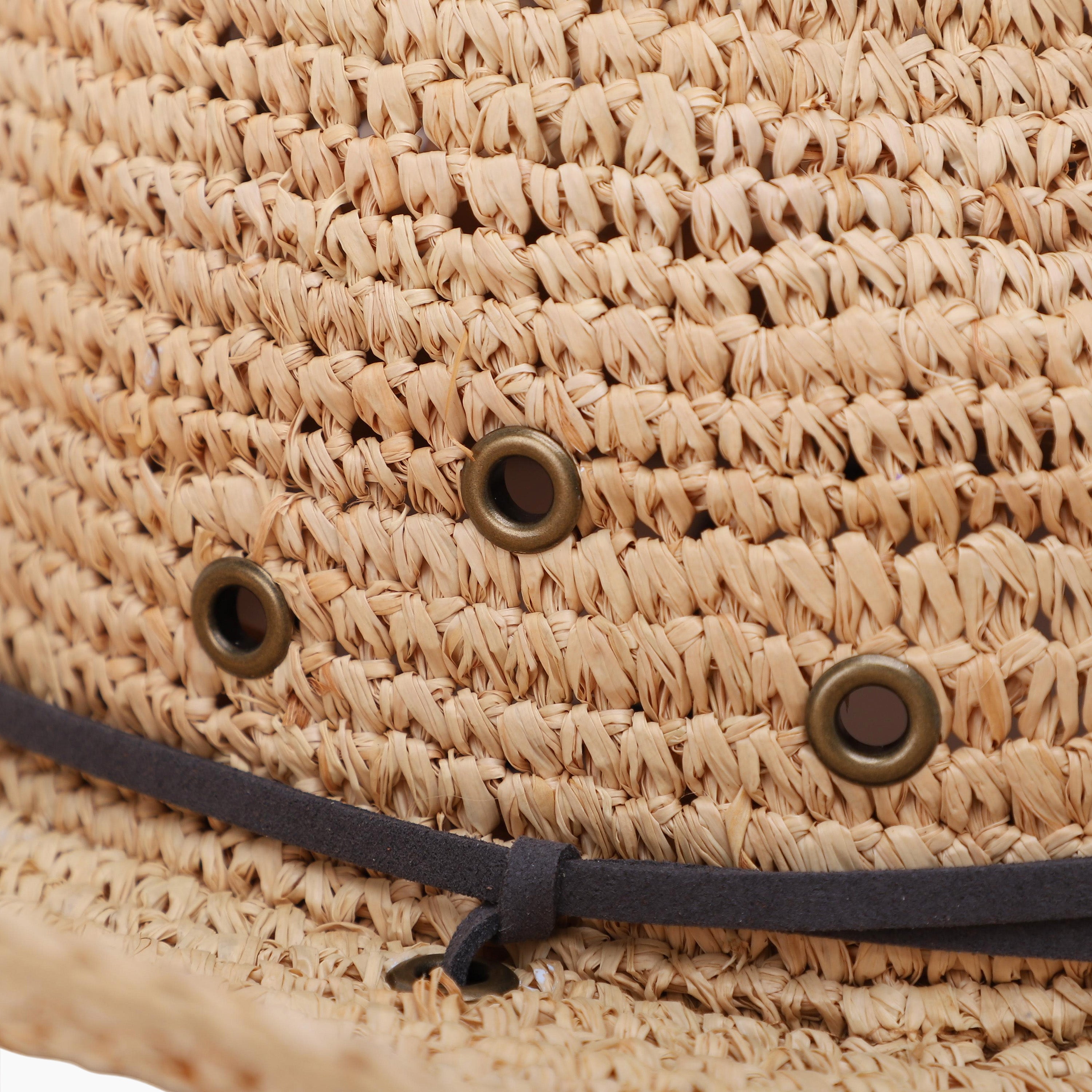 US Stock Wholesale Unisex Raffia Cowboy Hat with Upturned Brim and UPF 50+ Sun Protection