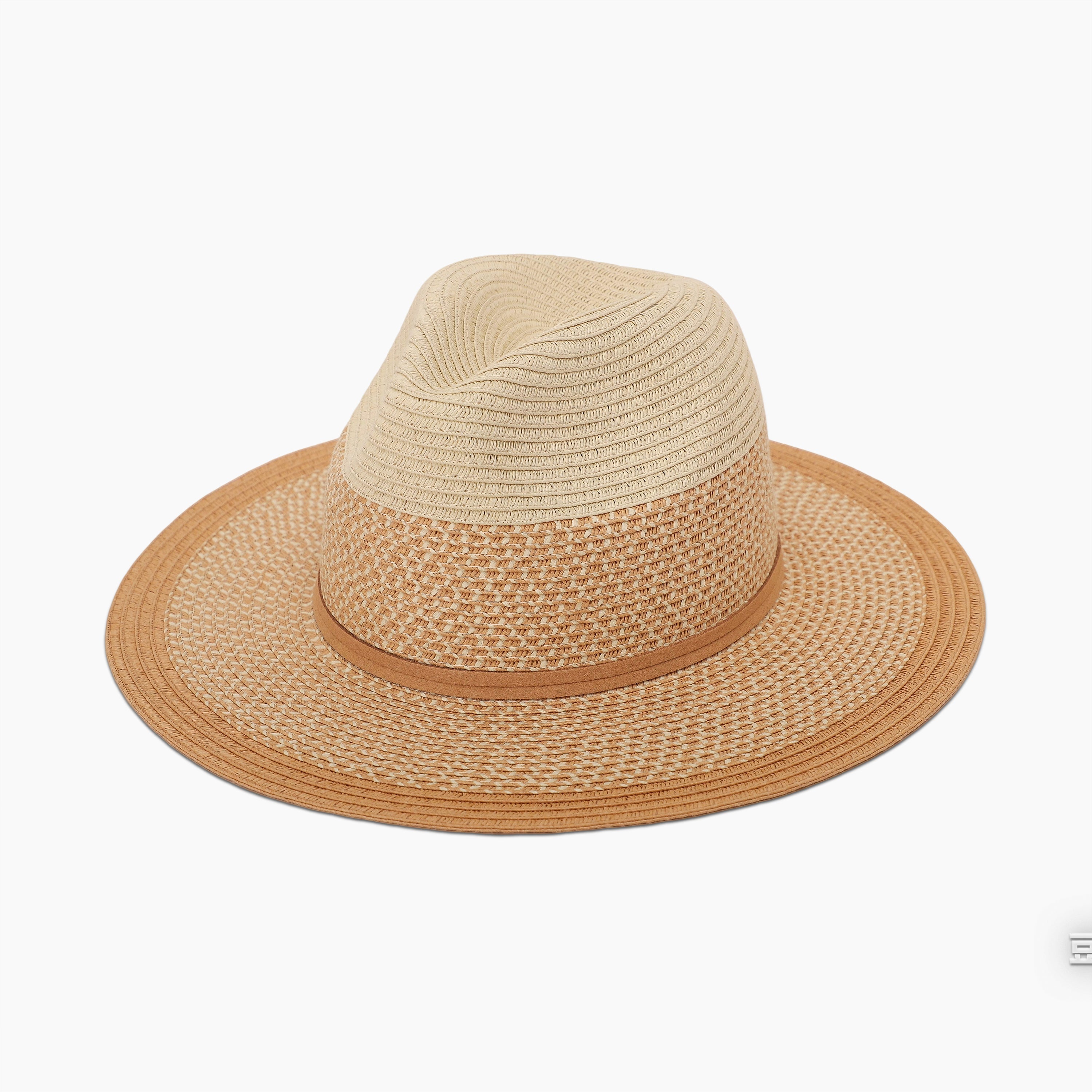 Wholesale Unisex Paper Straw Fedora Hat with  Flat Brim and UPF 50+ Sun Protection
