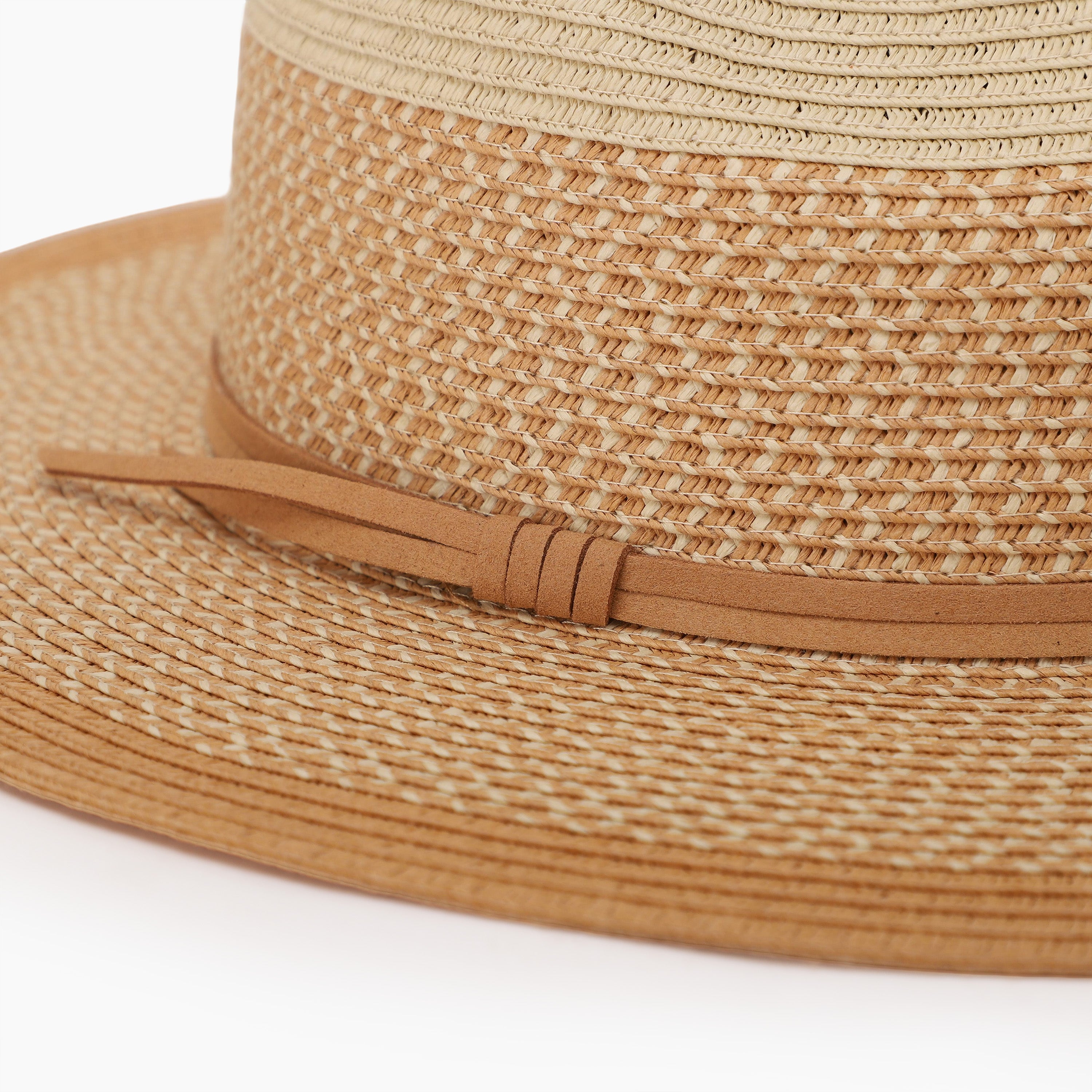 Wholesale Unisex Paper Straw Fedora Hat with  Flat Brim and UPF 50+ Sun Protection