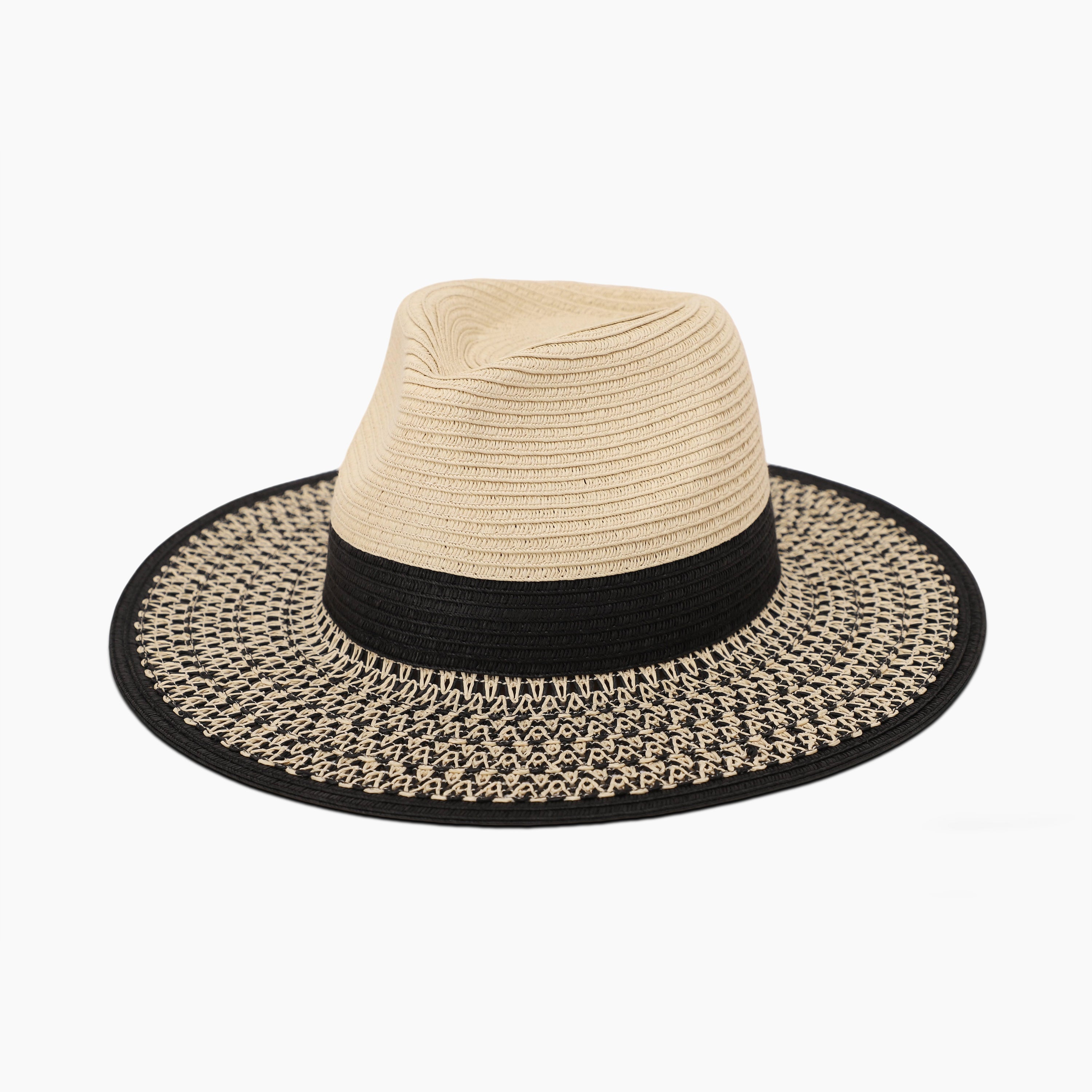Wholesale Unisex Paper Straw Fedora Hat with  Flat Brim and UPF 50+ Sun Protection