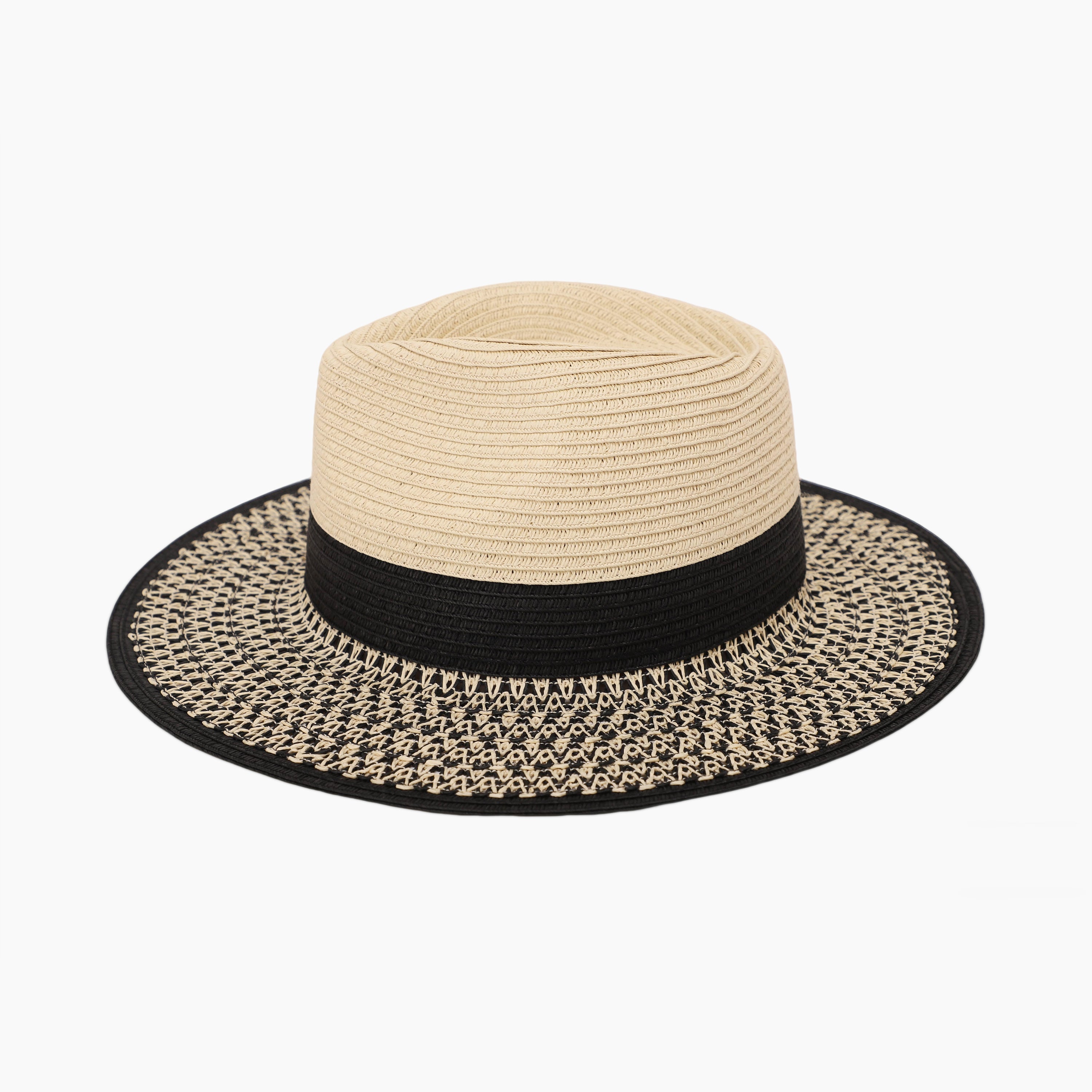 Wholesale Unisex Paper Straw Fedora Hat with  Flat Brim and UPF 50+ Sun Protection