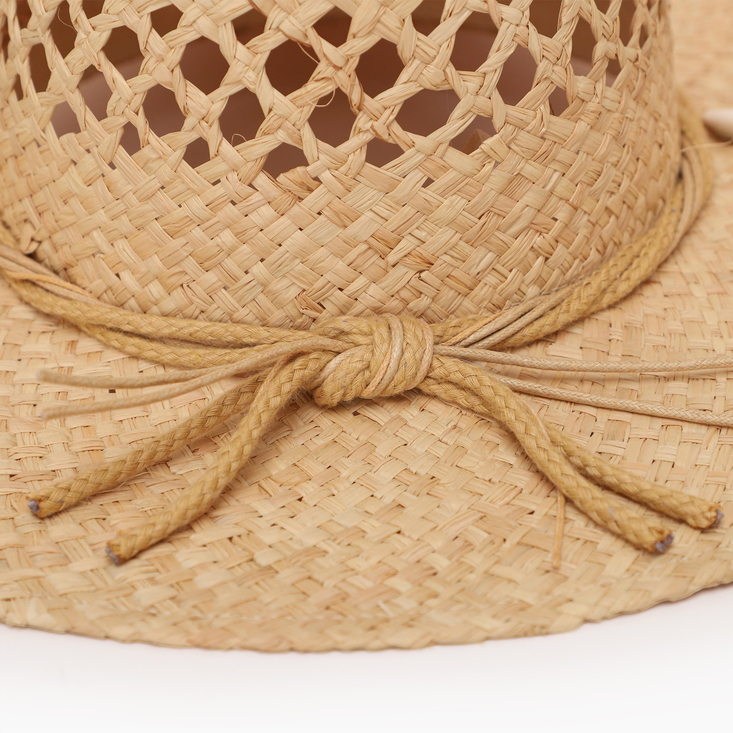 Wholesale Unisex Raffia Cowboy Hat with Upturned Brim and UPF 50+ Sun Protection