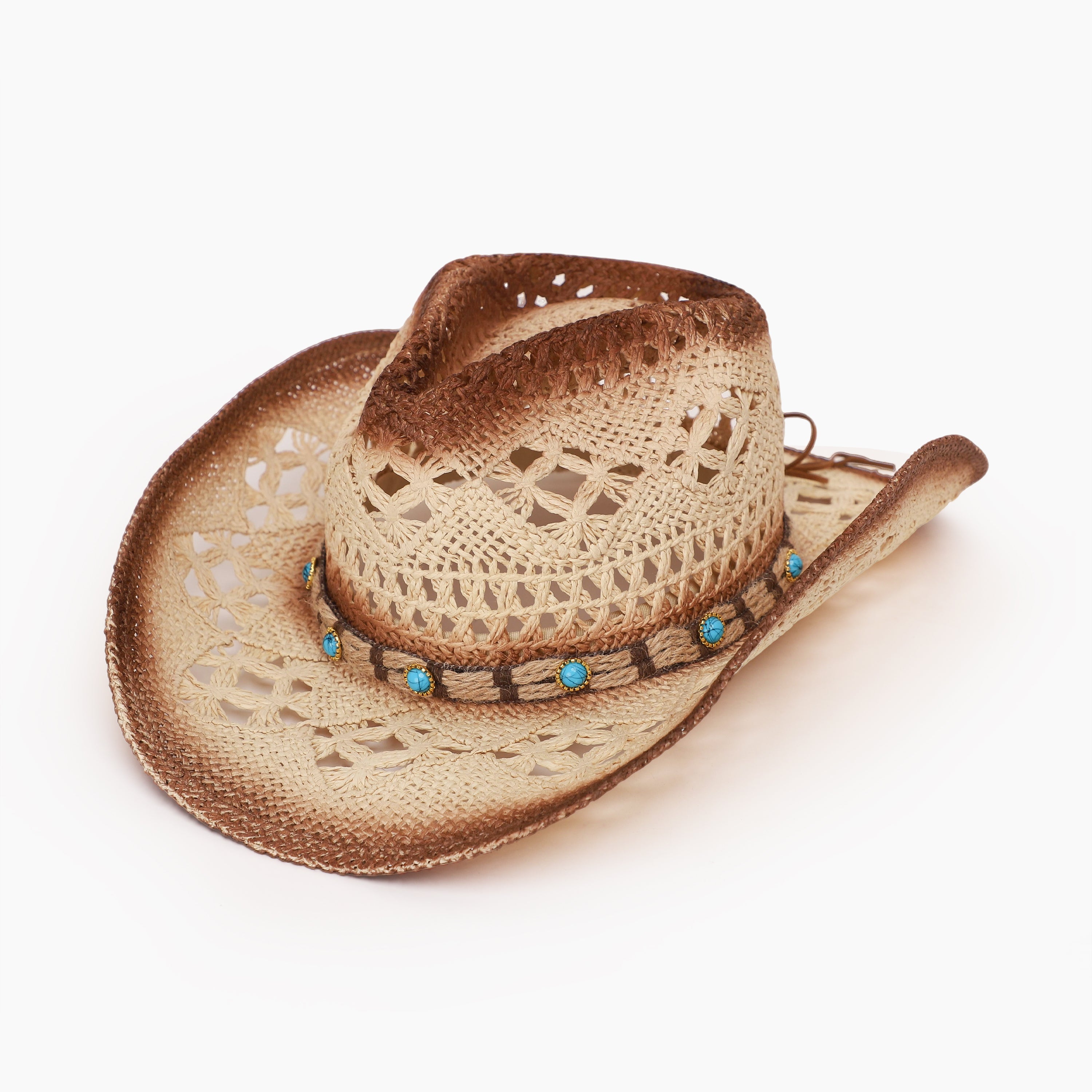 US Stock Wholesale Unisex Paper Straw Cowboy Hat with Upturned Brim and UPF 50+ Sun Protection