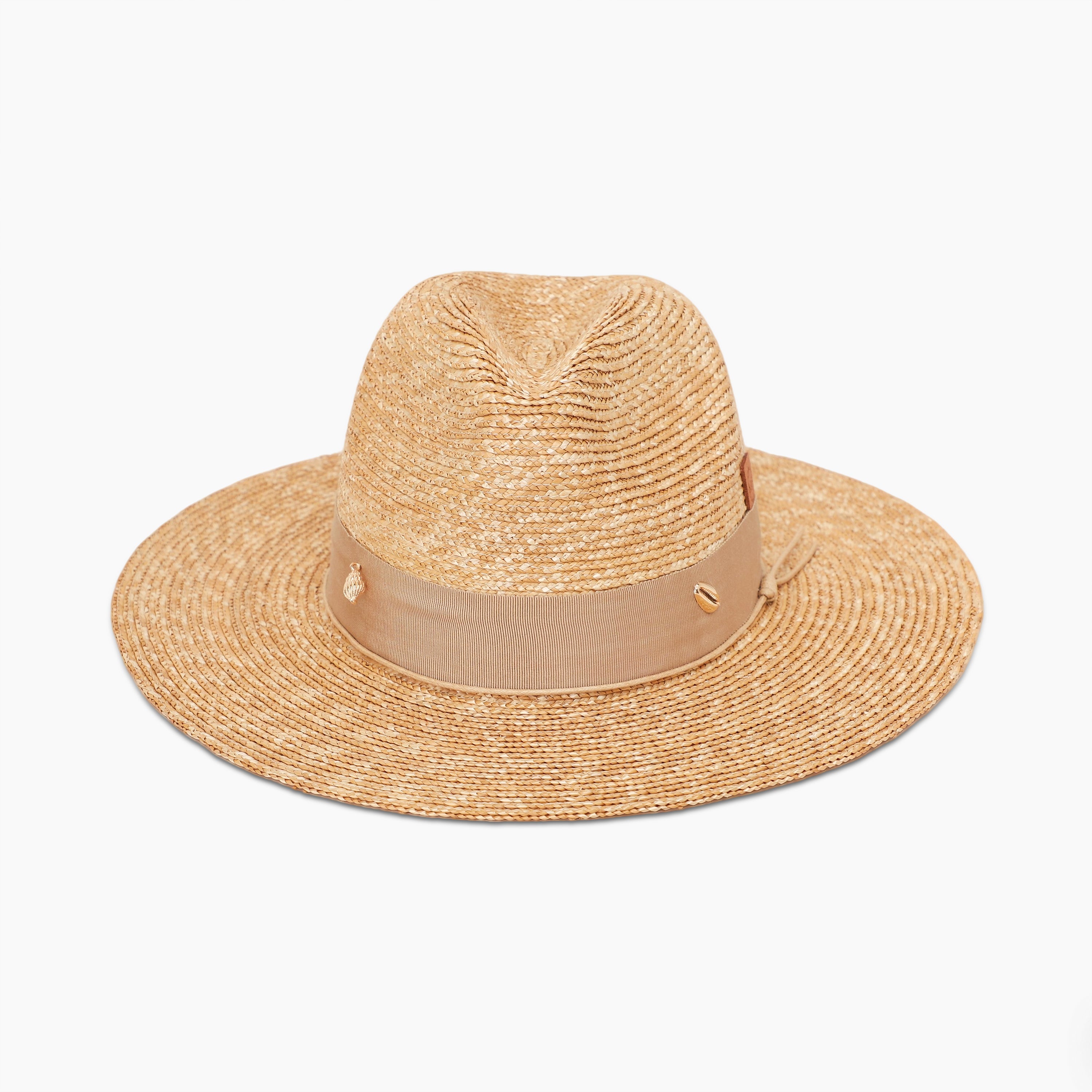 US Stock Wholesale Women's Wheat Straw Fedora Hat with  Flat Brim and UPF 50+ Sun Protection