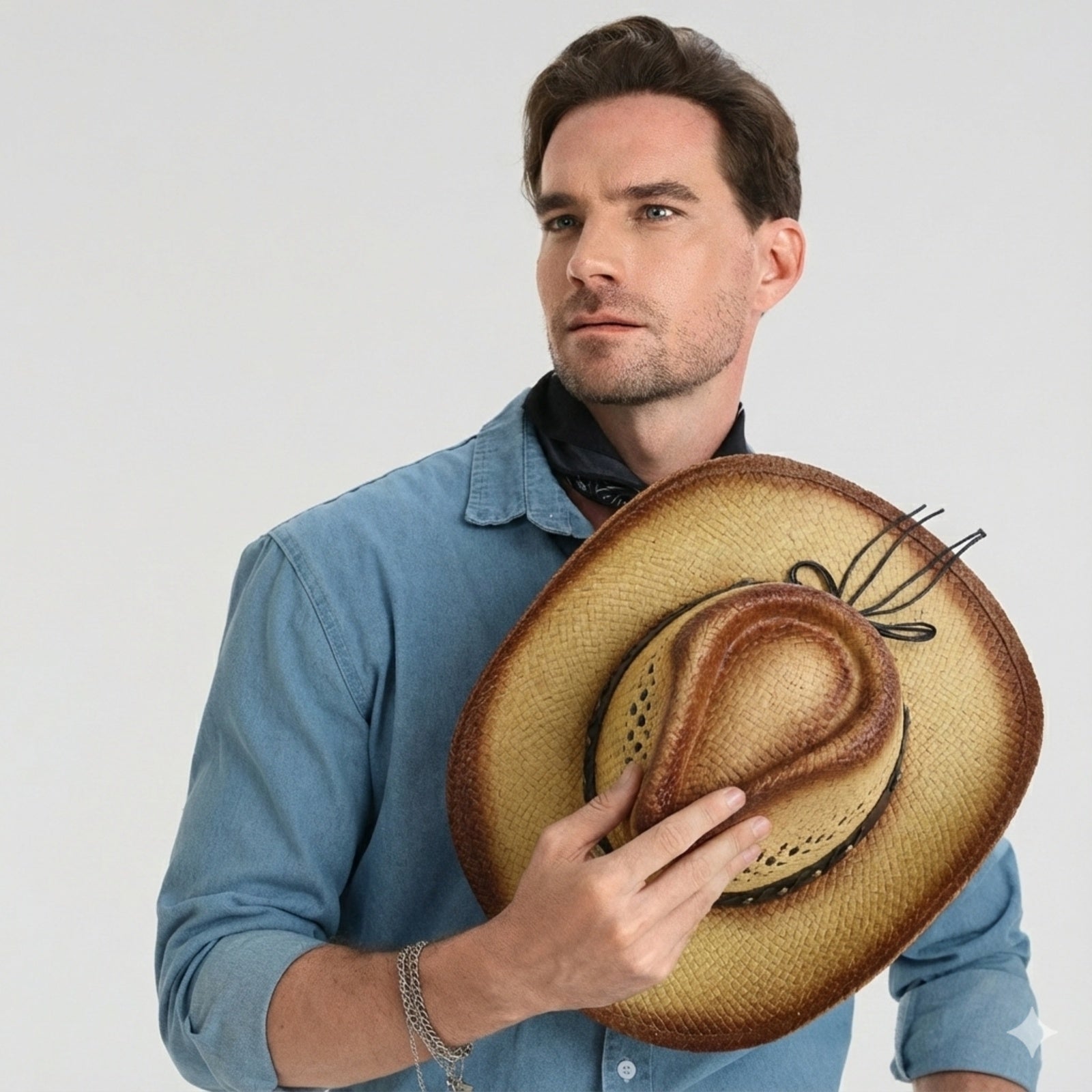 US Stock Wholesale Unisex Paper Straw Cowboy Hat with Upturned Brim and UPF 50+ Sun Protection