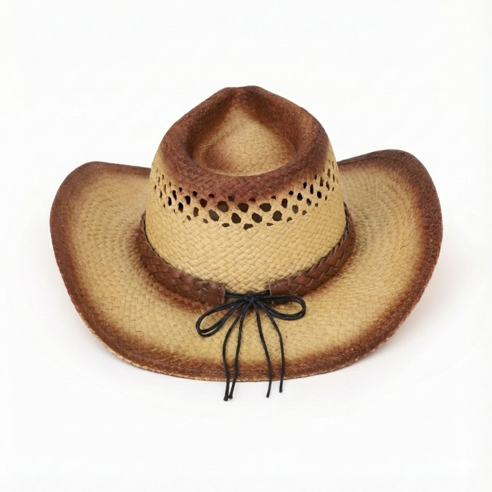 US Stock Wholesale Unisex Paper Straw Cowboy Hat with Upturned Brim and UPF 50+ Sun Protection